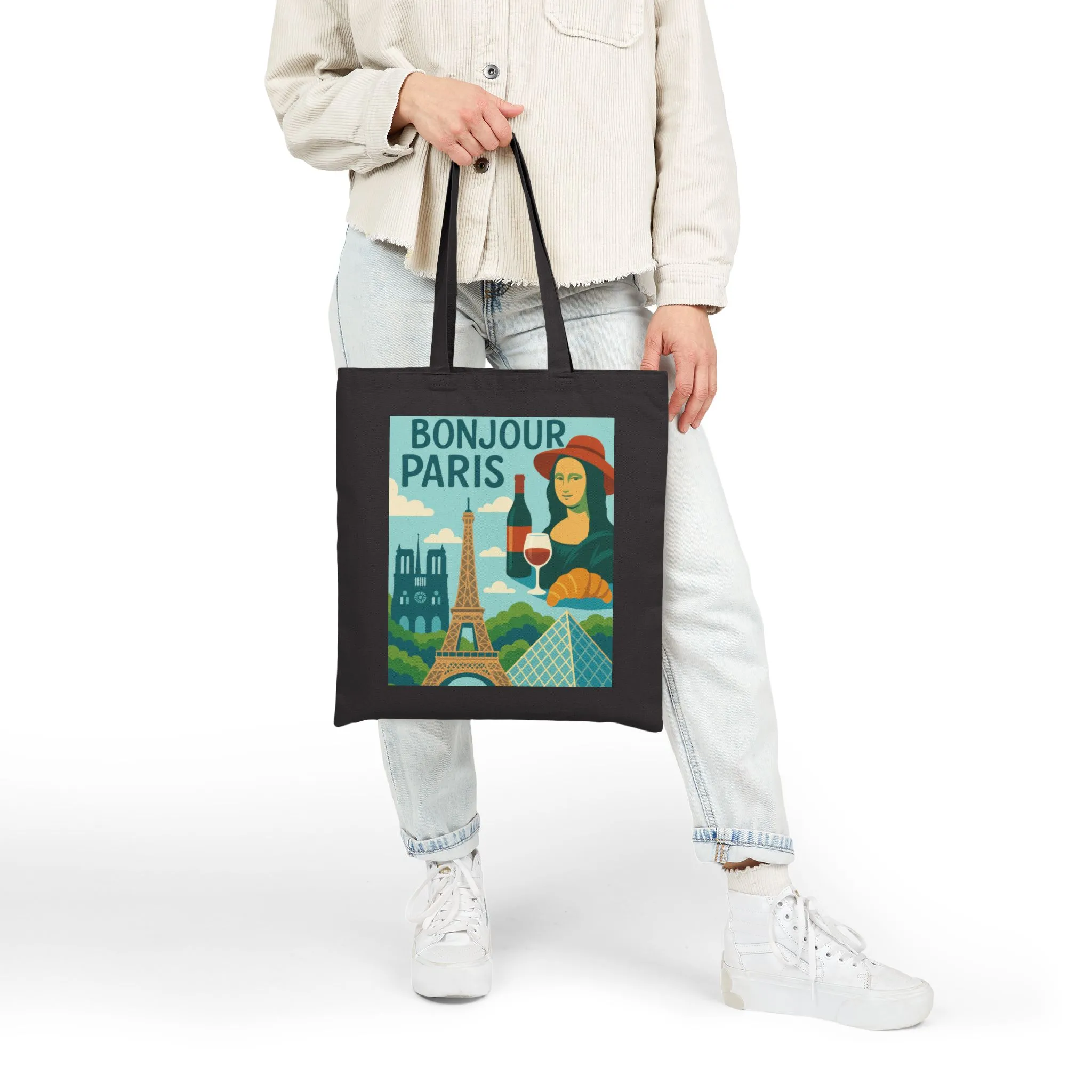 Bonjour Paris Tote Bag, Eco-Friendly Cotton Bag for Shopping, Travel, Gifts, Beach, and Everyday Use - Image 9