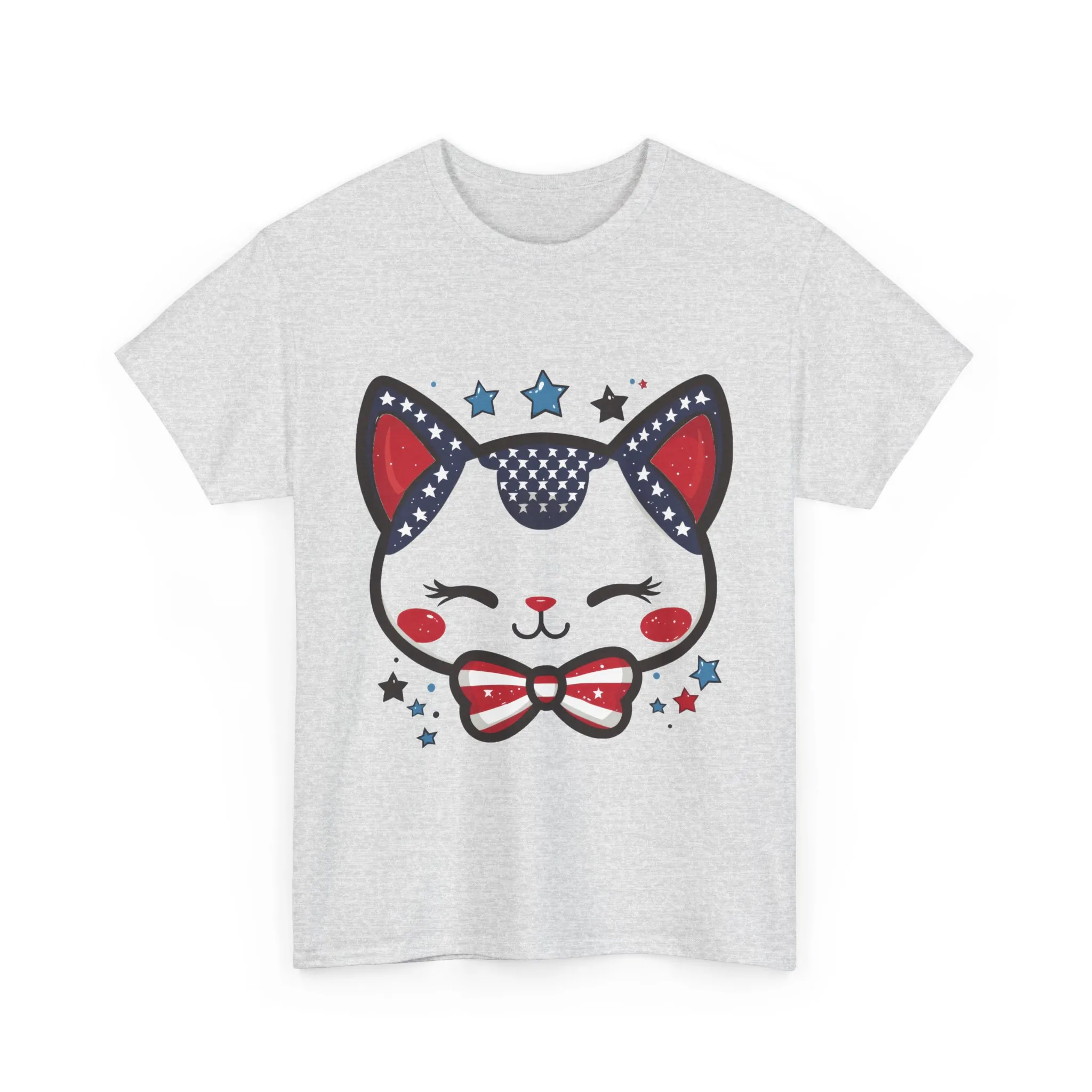 Cute Patriotic Cat Tee, Women's Heavy Cotton Shirt for Cat Lovers, Fourth of July T-Shirt, Fun Gift for Pet Owners, Summer Casual Wear - Image 10