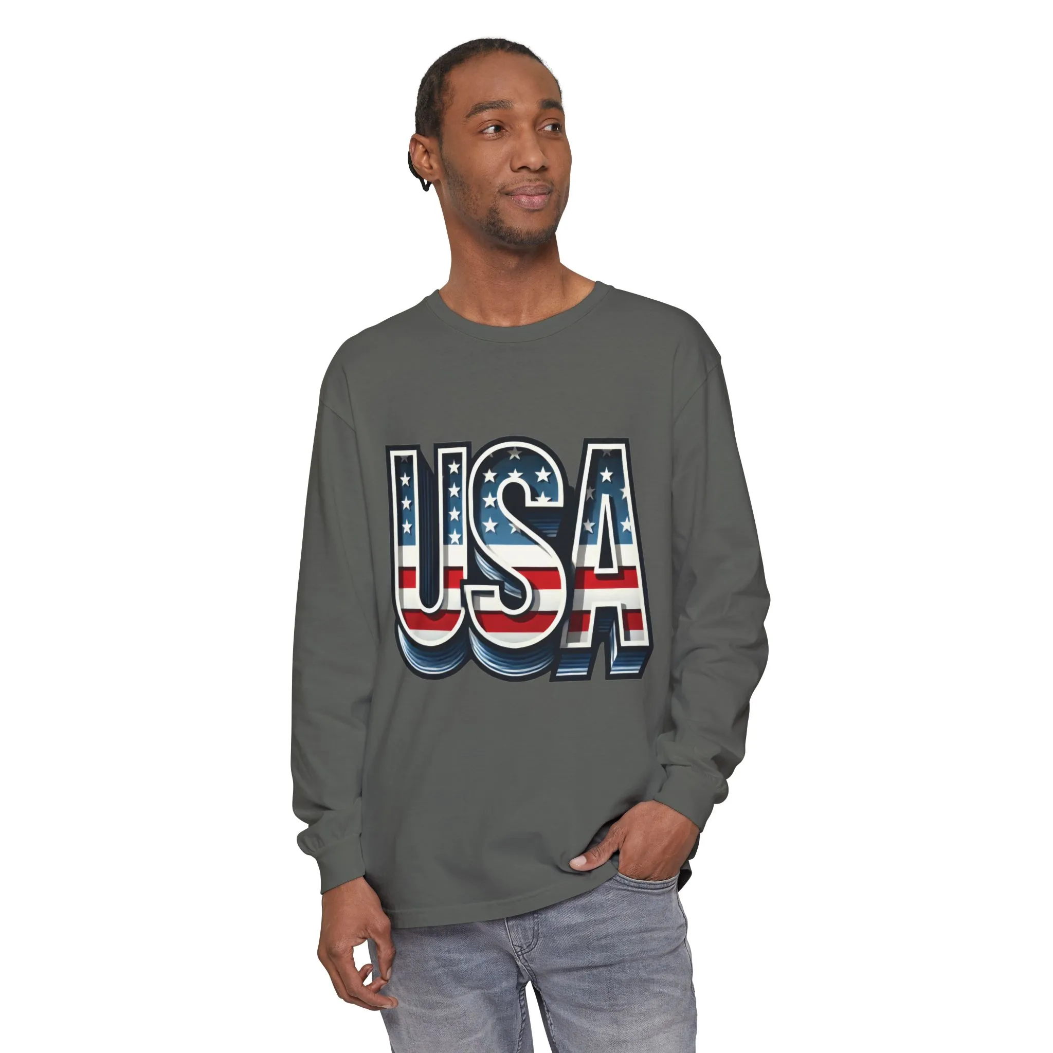 Patriotic Long Sleeve Unisex T-Shirt, USA Design, Unisex Tee for Independence Day, Memorial Day, Family Celebrations, Casual Wear - Image 5