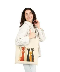 Cute Cat Art Cotton Canvas Tote Bag - Eco-Friendly Shopping Bag