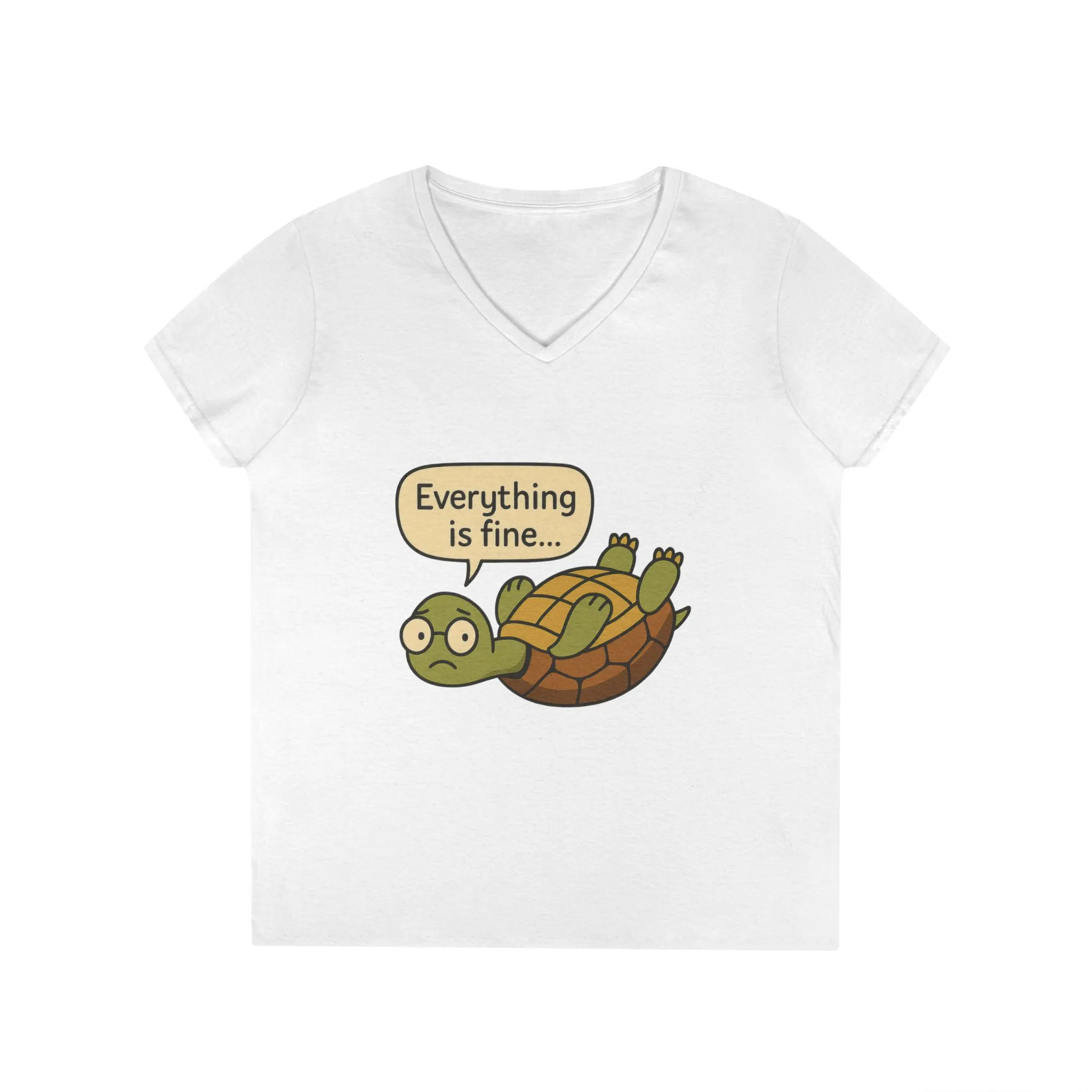 Cute & Comfy Turtle V-Neck T-Shirt - "Everything is fine..." design, Gift for Animal Lovers, Casual Wear, Fun Quotes, Positive message tee - Image 4