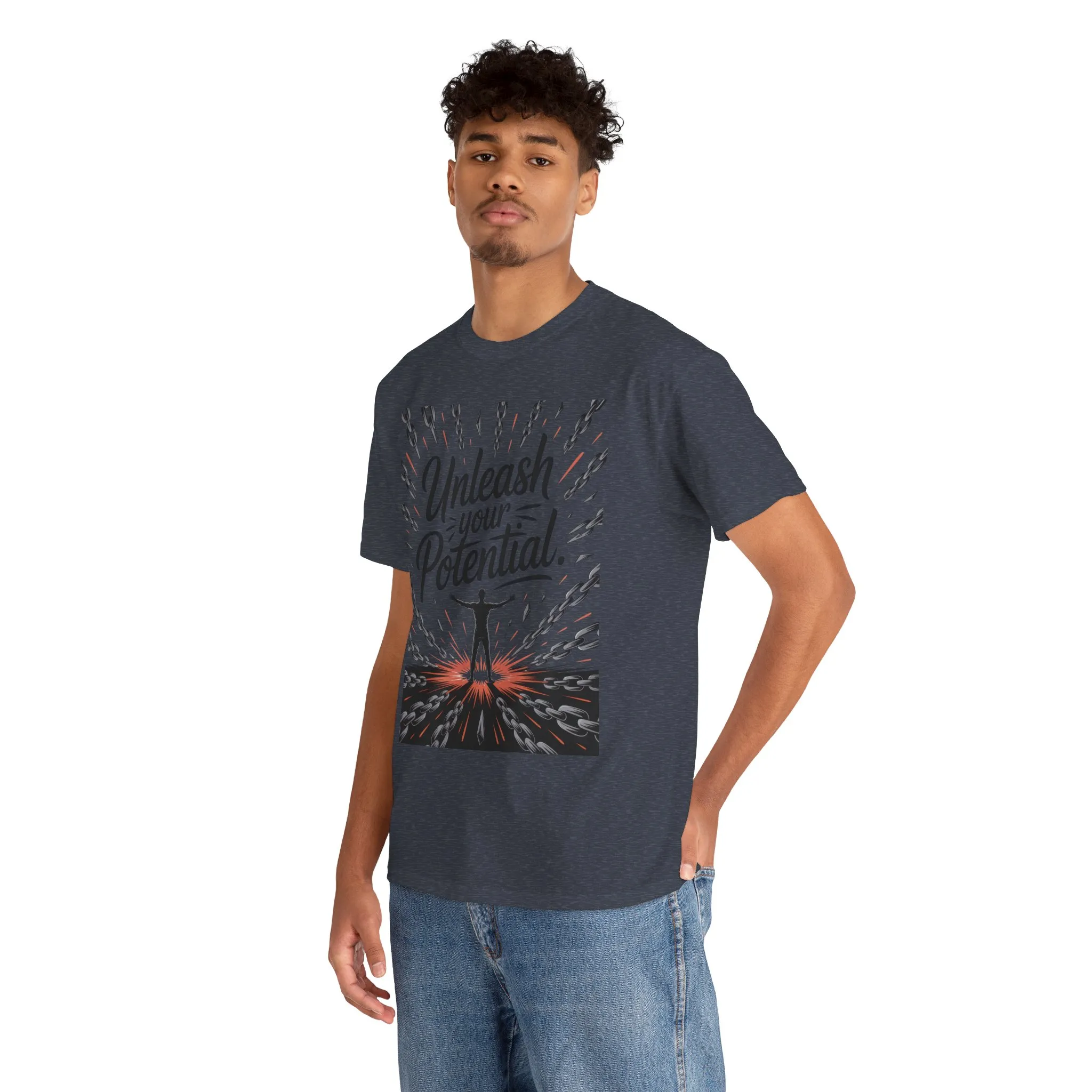 Inspiring Men s Heavy Cotton Tee, Unleash Your Potential Motivation Shirt, Gift for Graduates, Personal Growth Apparel, Casual Wear - Image 23