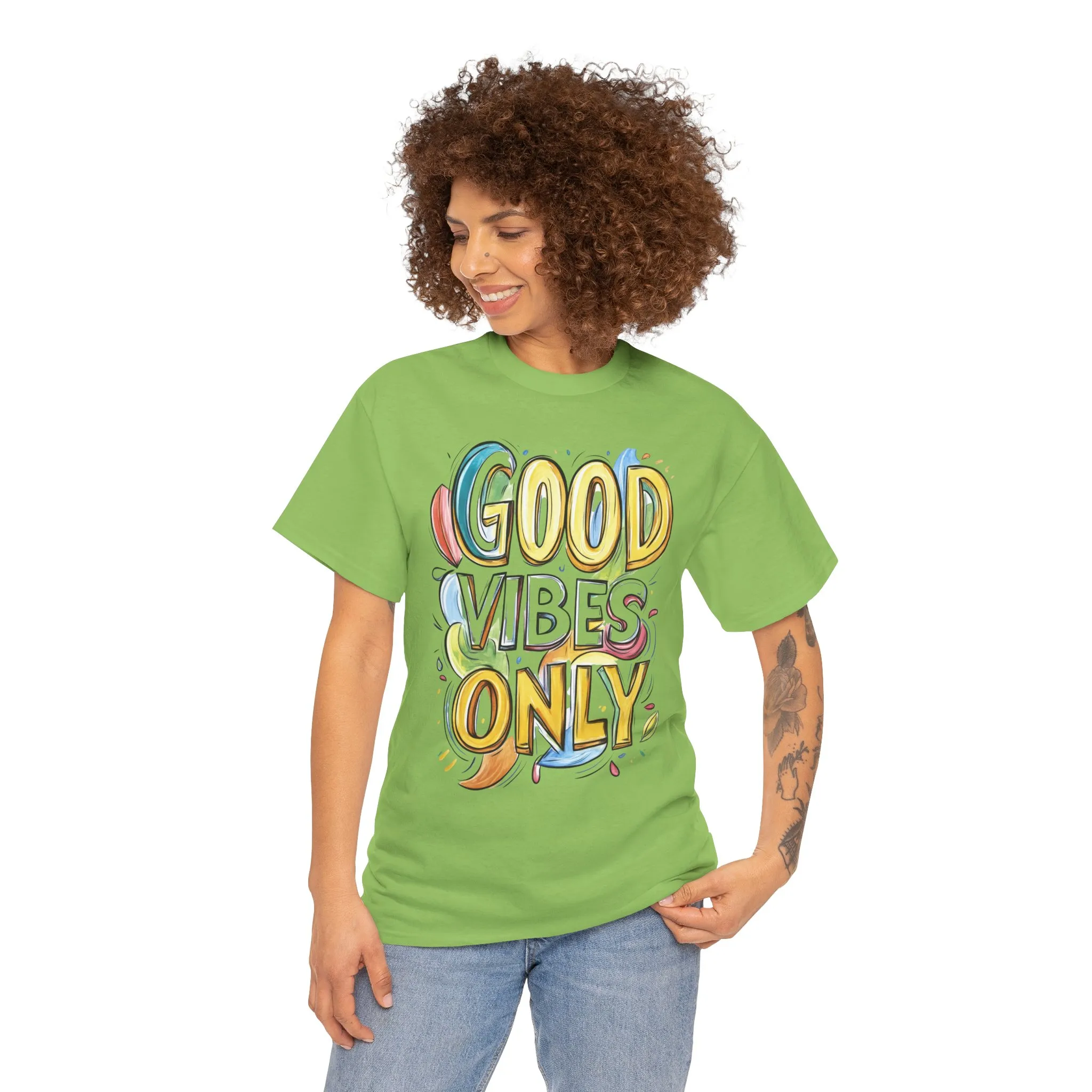 Good Vibes Only Women's Heavy Cotton Tee, Positive Energy Shirt, Graphic T-Shirt, Women's Casual Wear, Gift for Friends, Summer Outfit - Image 35