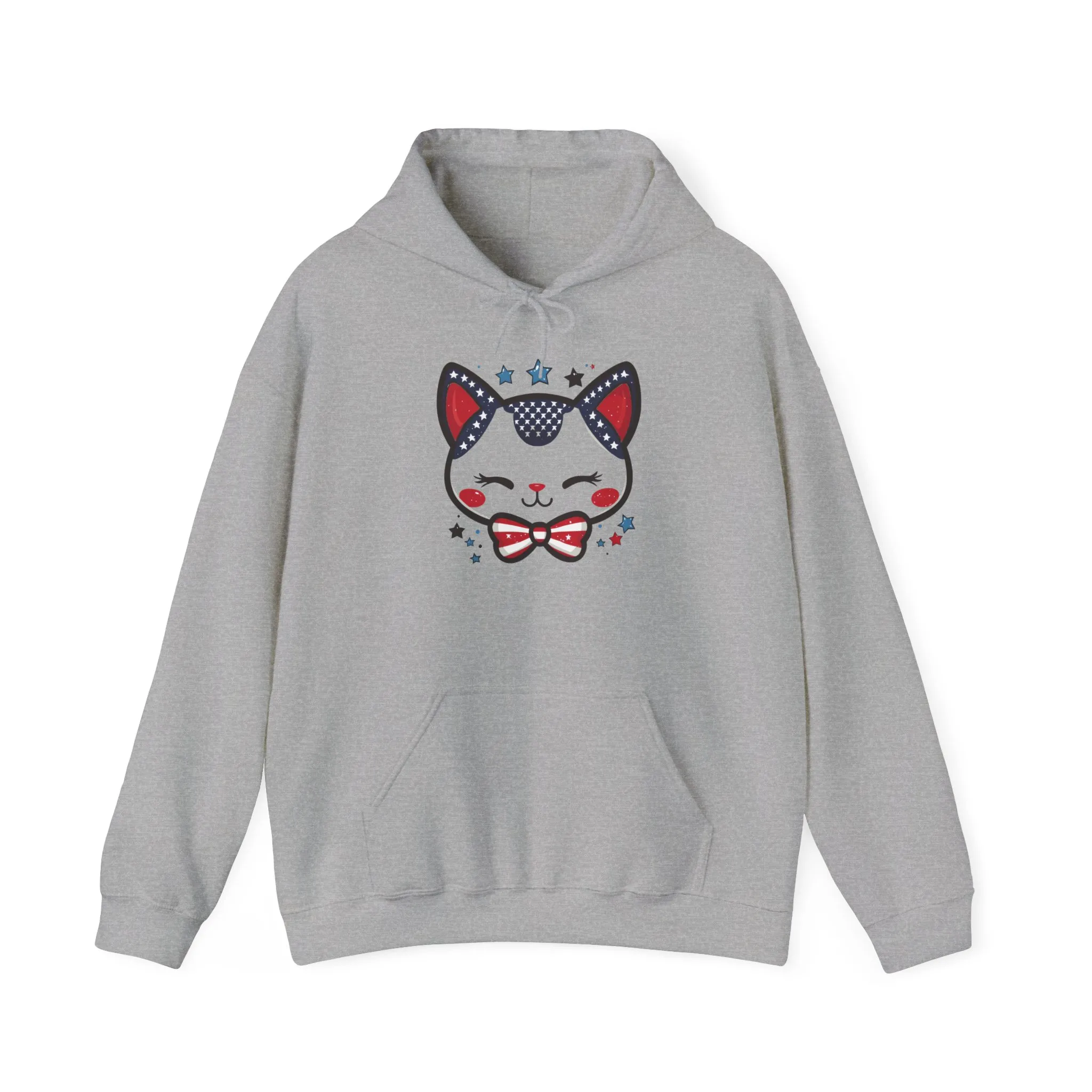 Cute Patriotic Cat -Themed Women's Hoodie, for Cat Lovers, Cute Gift for Pet Owners, Cozy Sweatshirt for All Seasons, Fourth of July Hoodie - Image 13
