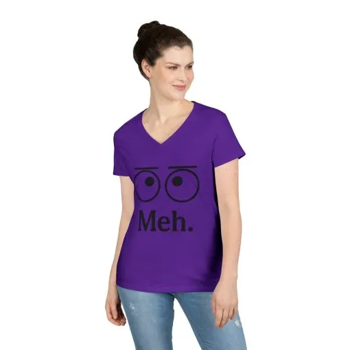 Funny Ladies' V-Neck T-Shirt - "Meh." Graphic, Casual Humor Tee, Gift for Her, Everyday Wear, Cute Top - Image 15