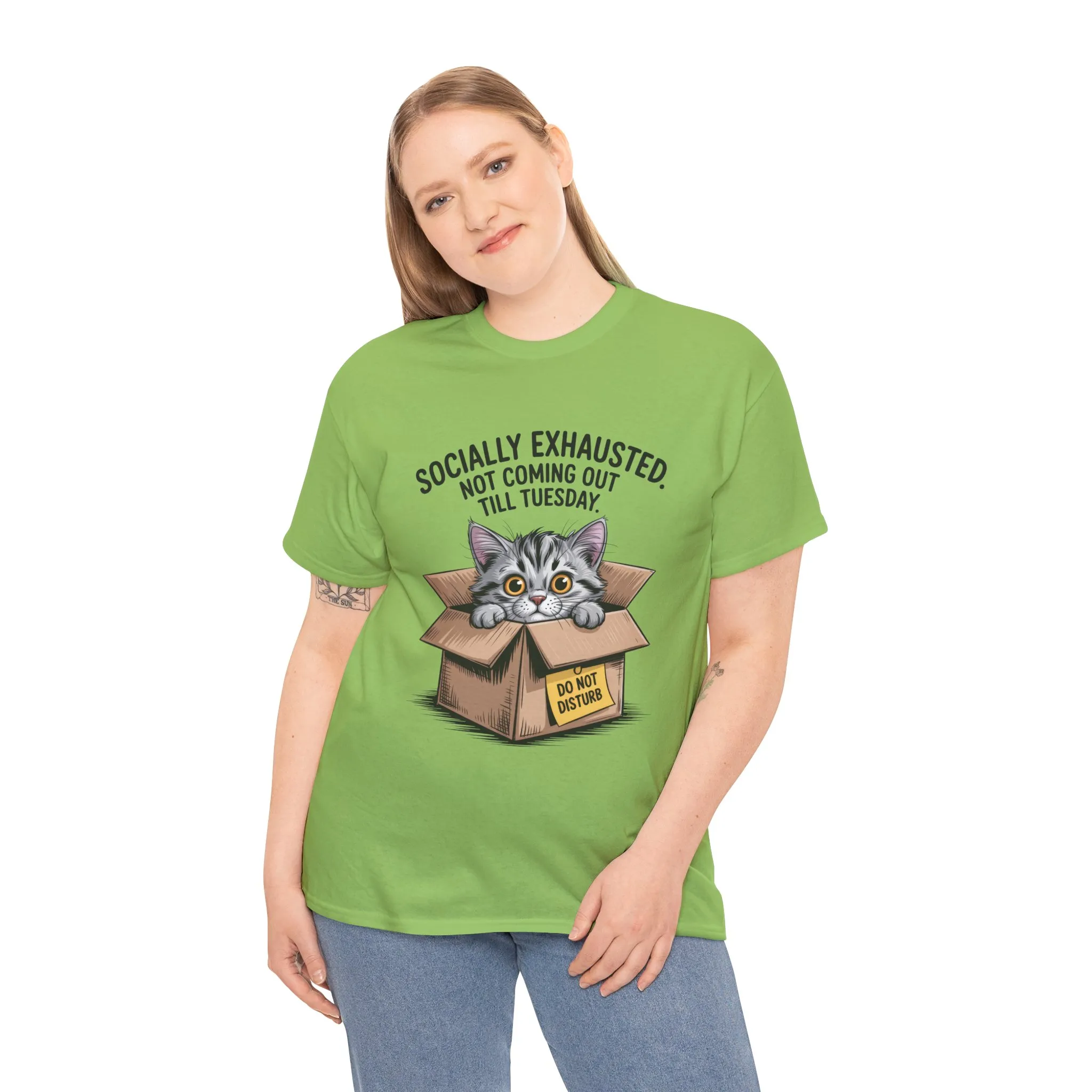 Socially Exhausted Cat Women's Tee, Funny Cat Shirt, Women's Graphic Tee, Gift for Introverts, Cute Animal T-Shirt, Weekend Wear - Image 10
