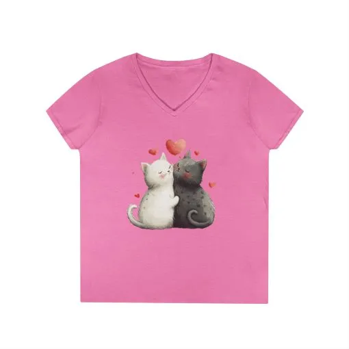 Cute Cat Love V-Neck T-Shirt, Animal Lover Gift, Valentine's Day Shirt, Cat Mom Gift, Cute Graphic Tee - Image 16