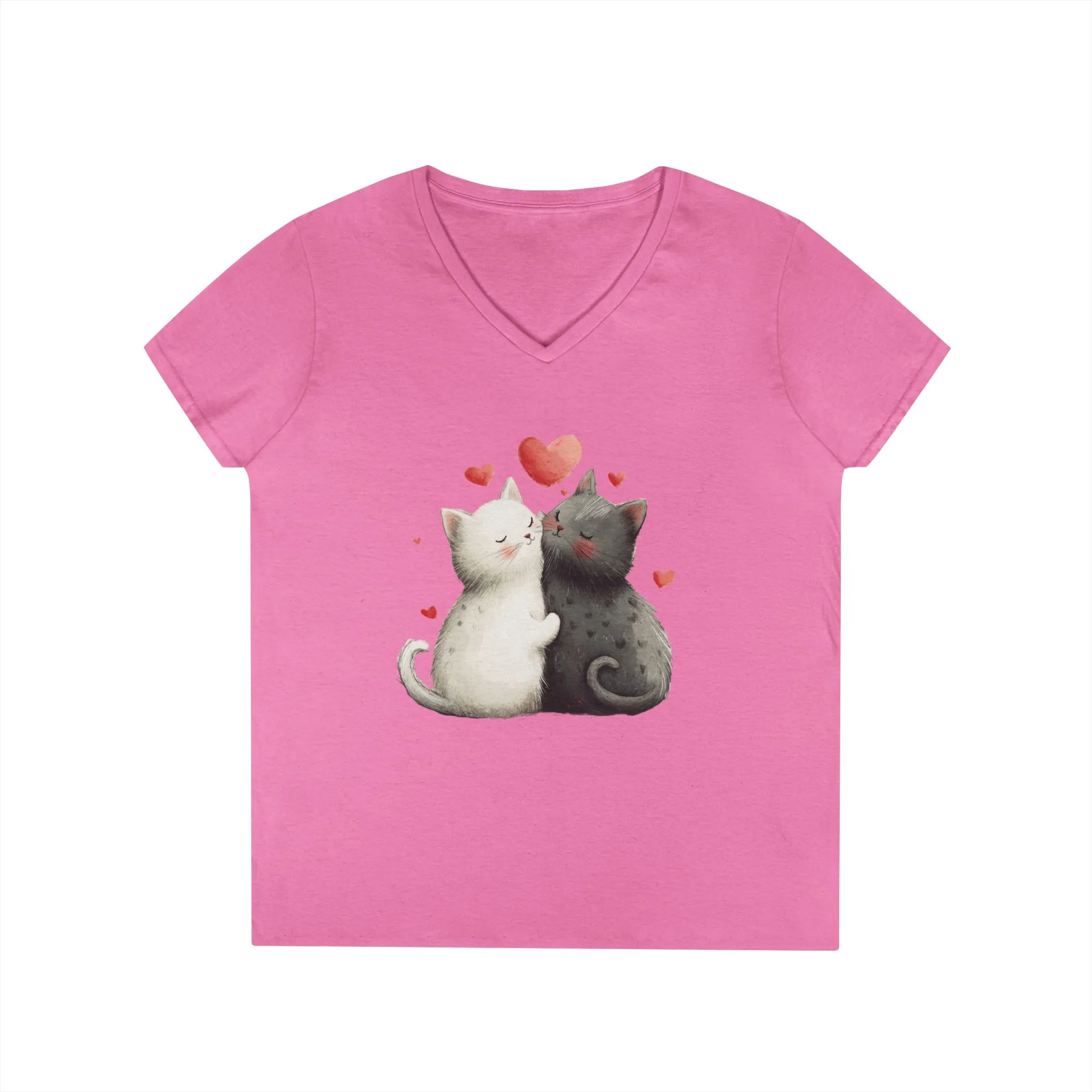 Cute Cat Love V-Neck T-Shirt, Animal Lover Gift, Valentine's Day Shirt, Cat Mom Gift, Cute Graphic Tee - Image 16