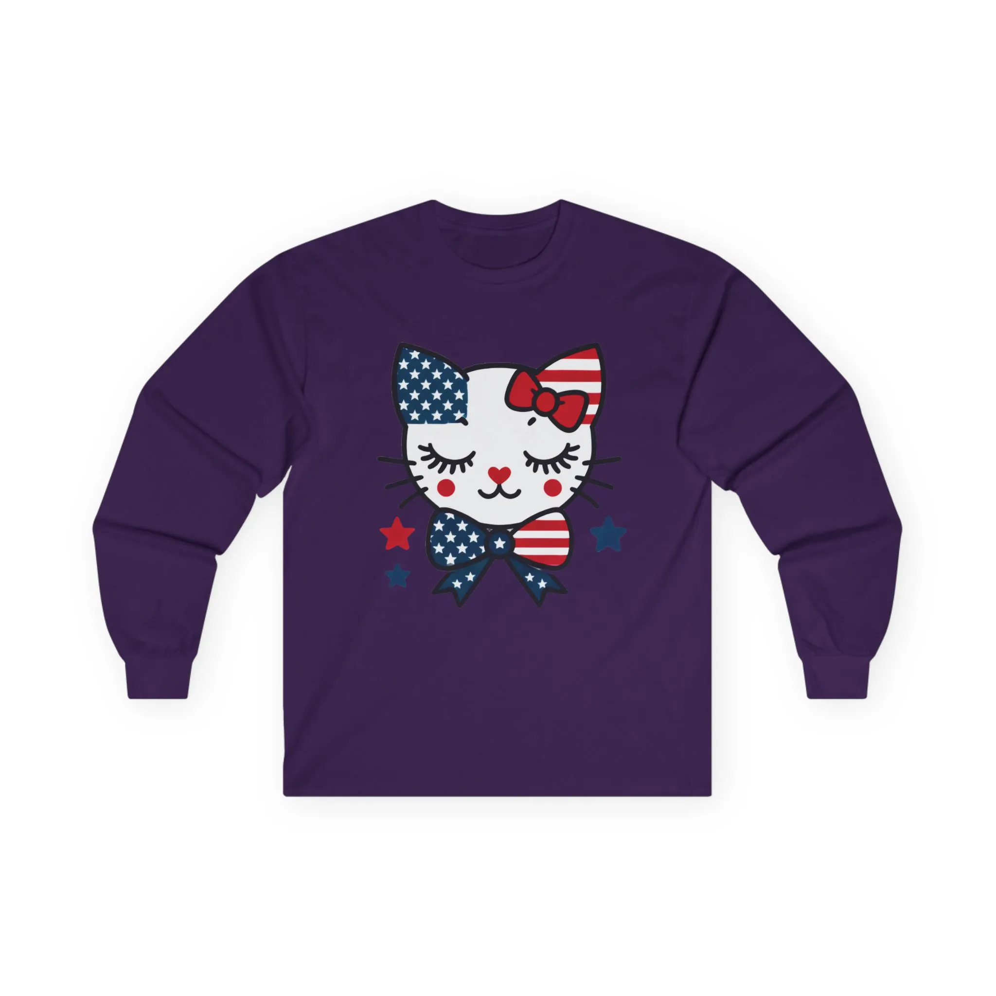 Cute Patriotic Cat Long Sleeve Tee, Women's T-Shirt for Independence Day, 4th of July Celebration, Animal Lover Gift, USA Flag Design - Image 22