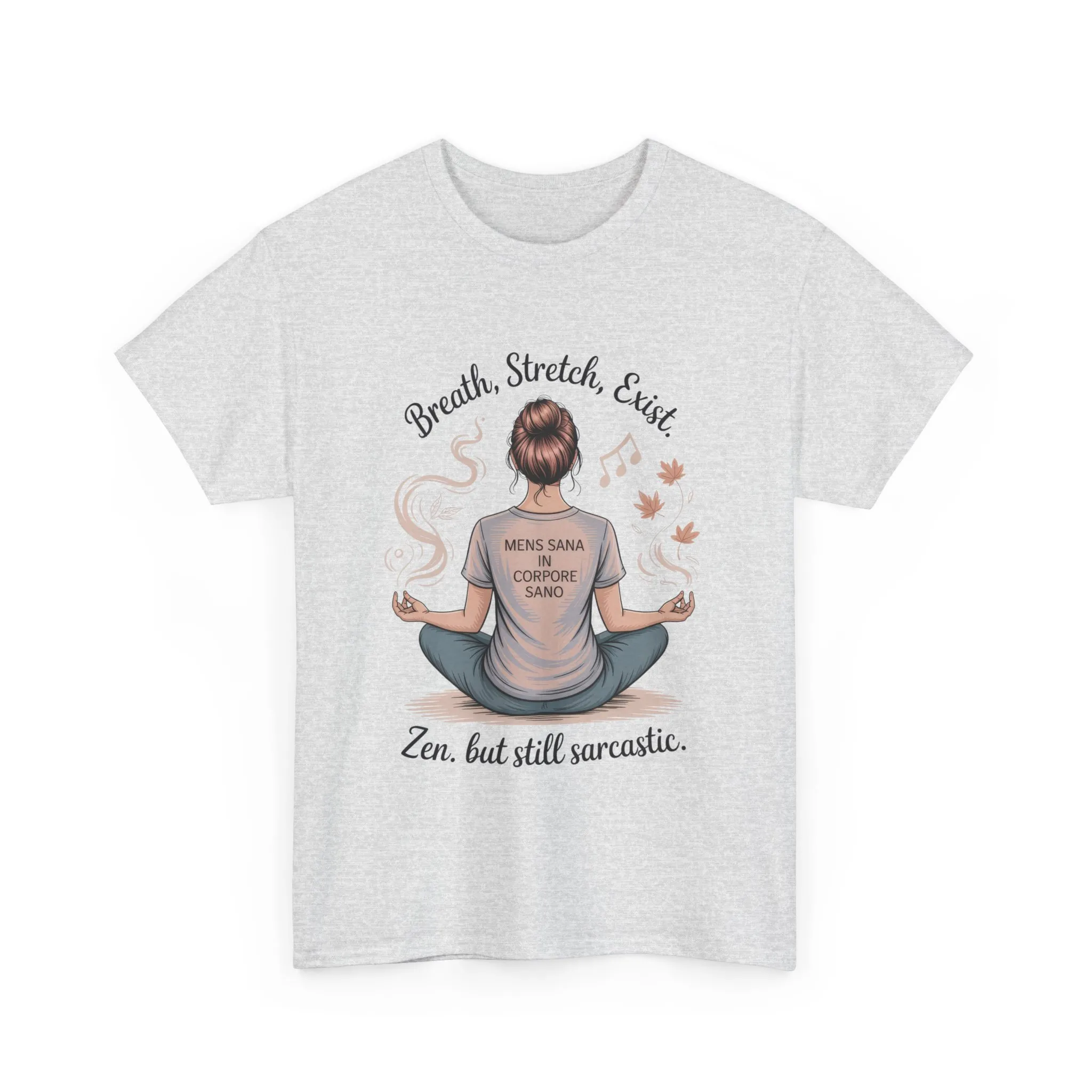 Zen Sarcasm Women s Heavy Cotton Tee, Breath Stretch Exist Shirt, Gift for Yoga Lovers, Relaxation Tee, Funny Meditation Top, Relaxation Tee - Image 9
