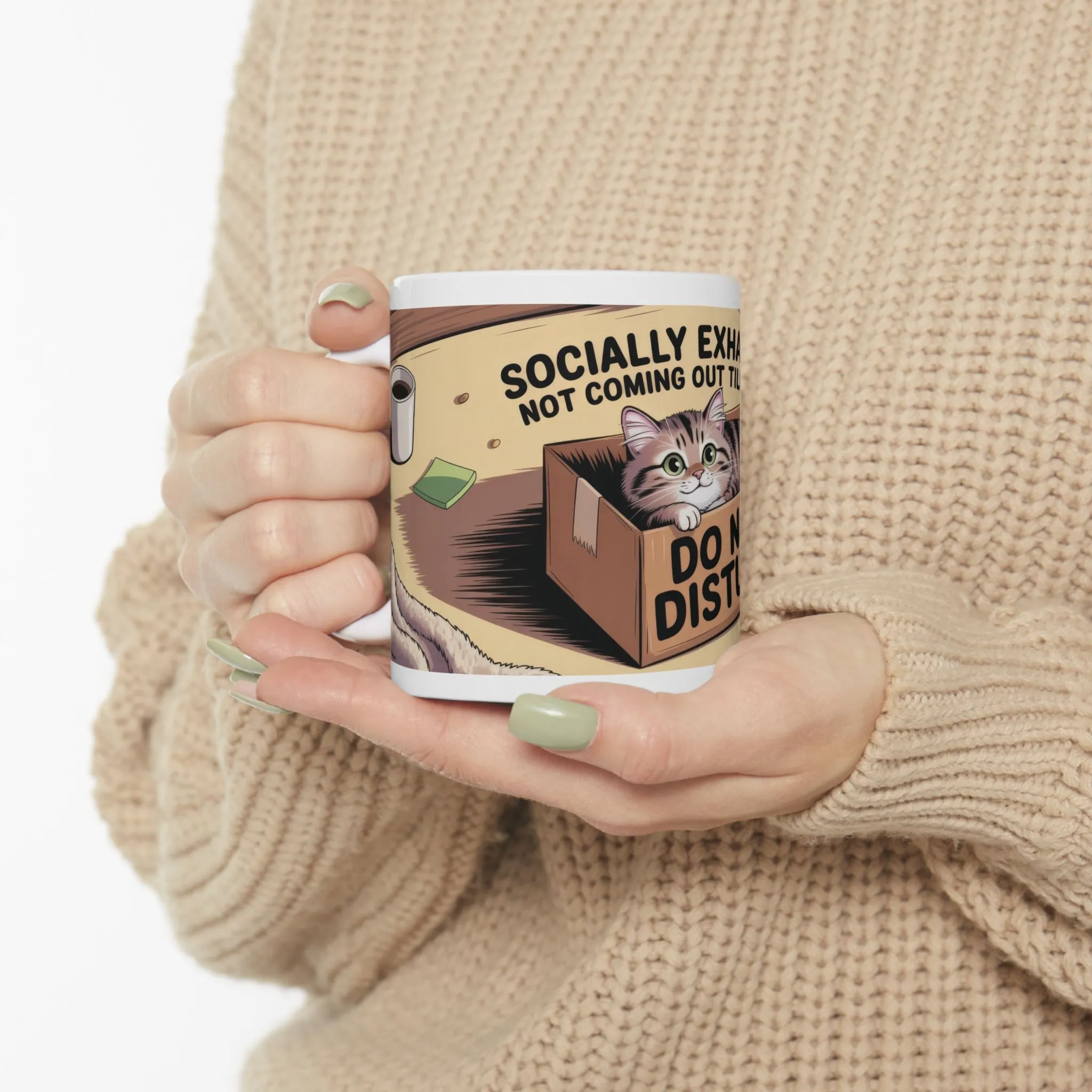 Funny Cat Mug, Socially Exhausted Do Not Disturb Coffee Cup, Introvert Gift Idea, Cozy Cat Lover Wraparound Mug, Lazy Weekend Humor - Image 7