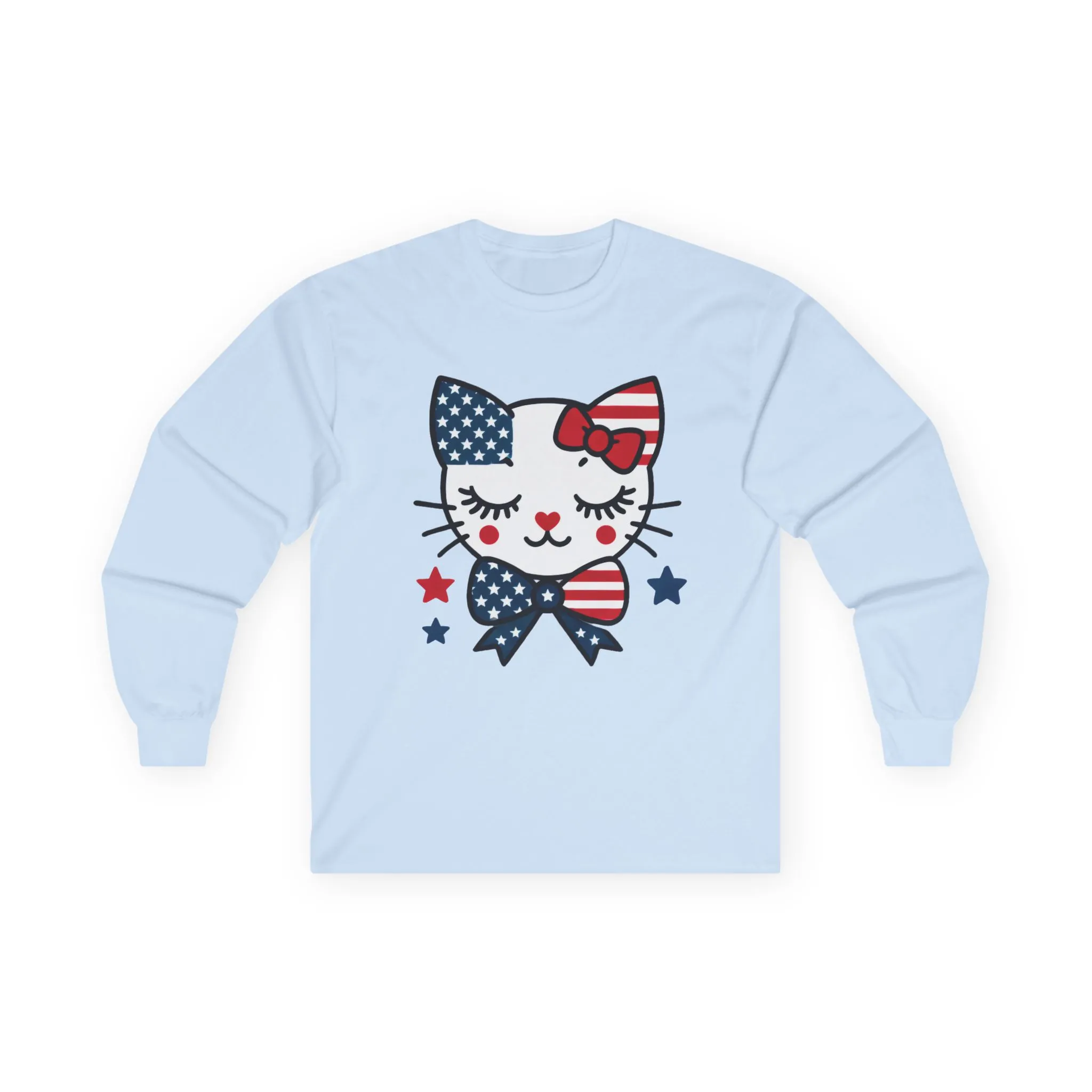 Cute Patriotic Cat Long Sleeve Tee, Women's T-Shirt for Independence Day, 4th of July Celebration, Animal Lover Gift, USA Flag Design - Image 13