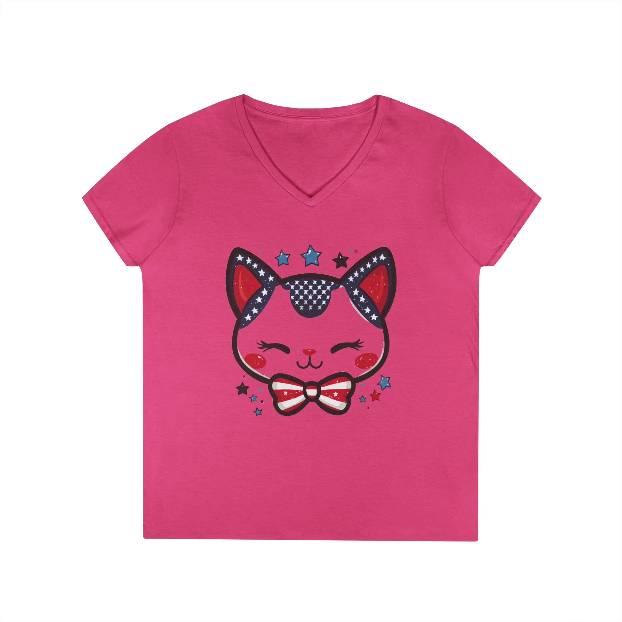 Cute Patriotic V-Neck T-Shirt, Women's Graphic Tee, Perfect for Cat Lovers, Perfect for Holidays and Fourth of July Celebrations - Image 9