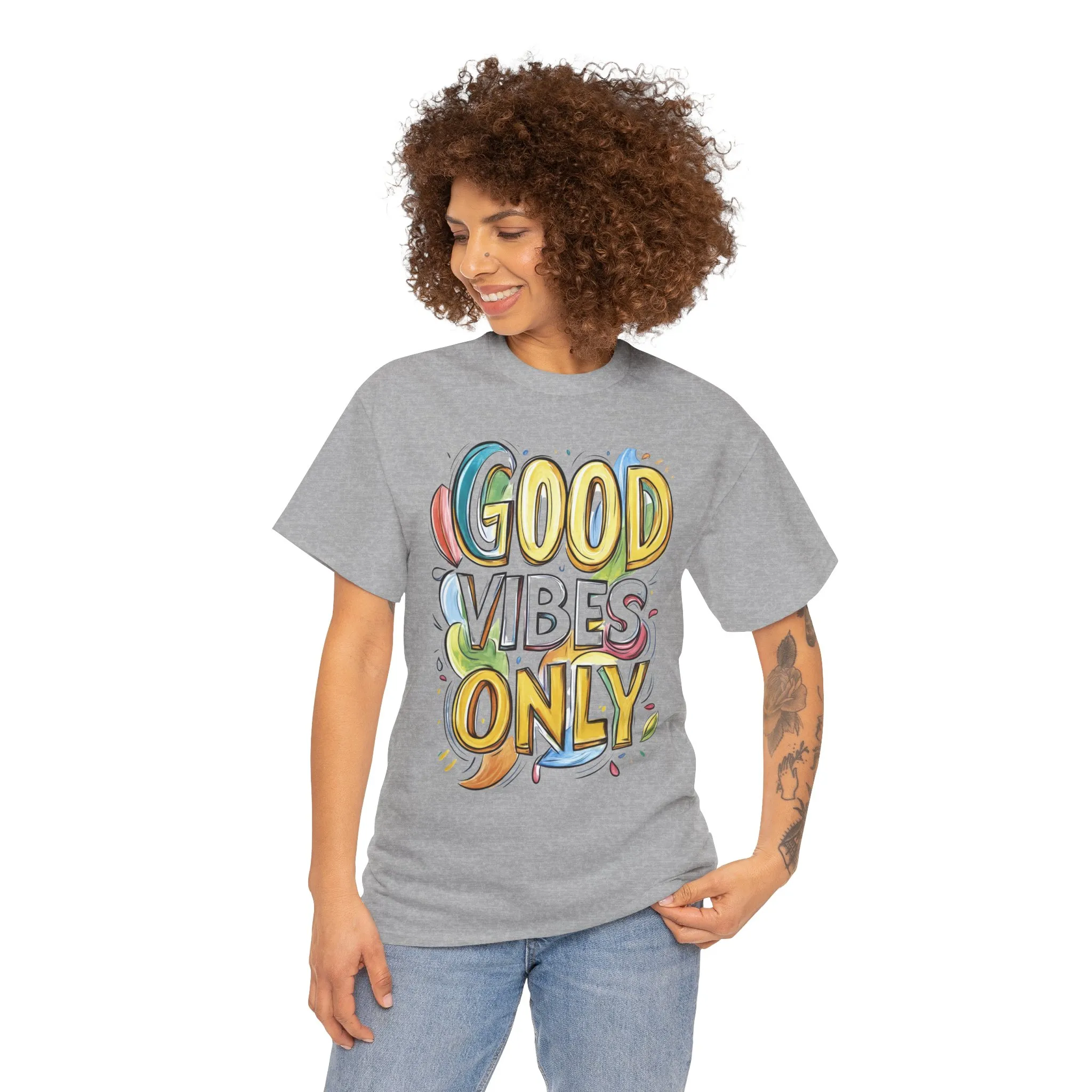 Good Vibes Only Women's Heavy Cotton Tee, Positive Energy Shirt, Graphic T-Shirt, Women's Casual Wear, Gift for Friends, Summer Outfit - Image 8