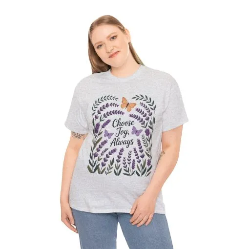 Choose Joy Always Women's Tee, Floral Graphic T-Shirt, Inspirational Gifts, Positive Vibes Apparel, Nature Lover's Gift, Lavender Printed - Image 4