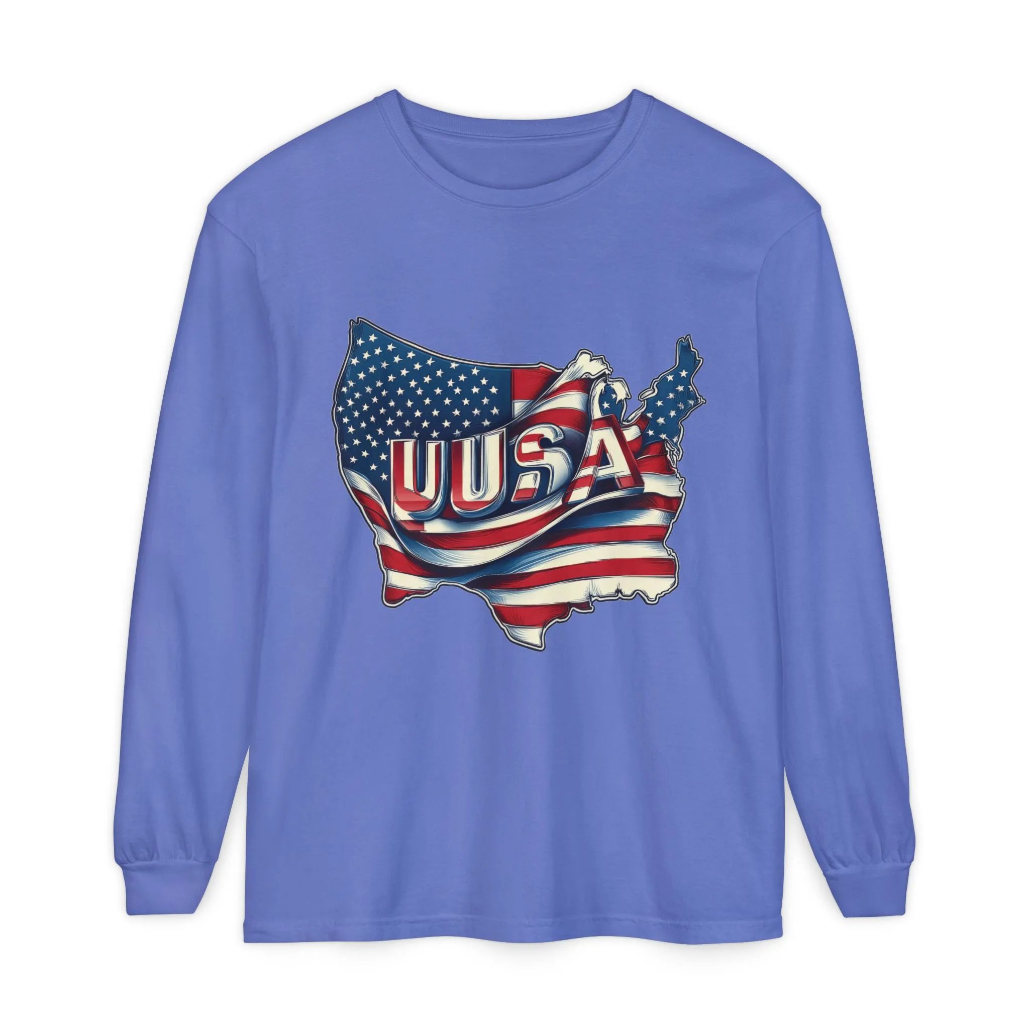USA Flag Long Sleeve Tee, Unisex Garment-Dyed Shirt, Patriotic Top, All-American Apparel, Independence Day Style, Comfortable Casual Wear - Image 10