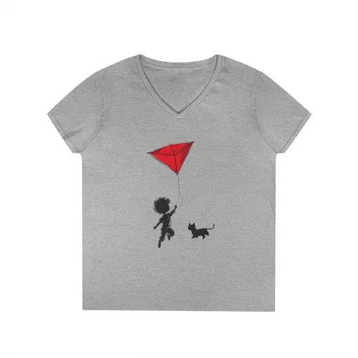 Cat Lover Girls' V-Neck T-Shirt, Gift for Birthday, Cat Lover T-Shirt, Cat Mom Gift, Gift for Kids and Animal Lovers - Image 6