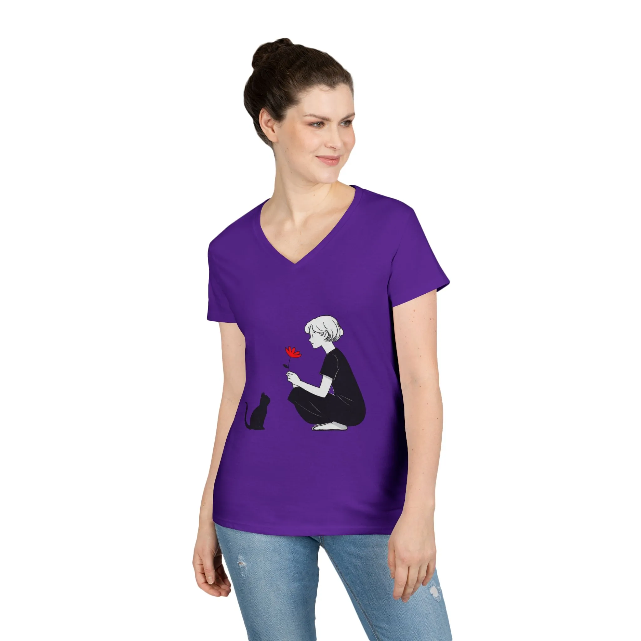 Cat Lover's V-Neck T-Shirt - Cute Graphic Tee for Pet Owners, Gifts for Cat Lovers, Animal Lover Apparel, Valentine's Day, Cat Love - Image 13
