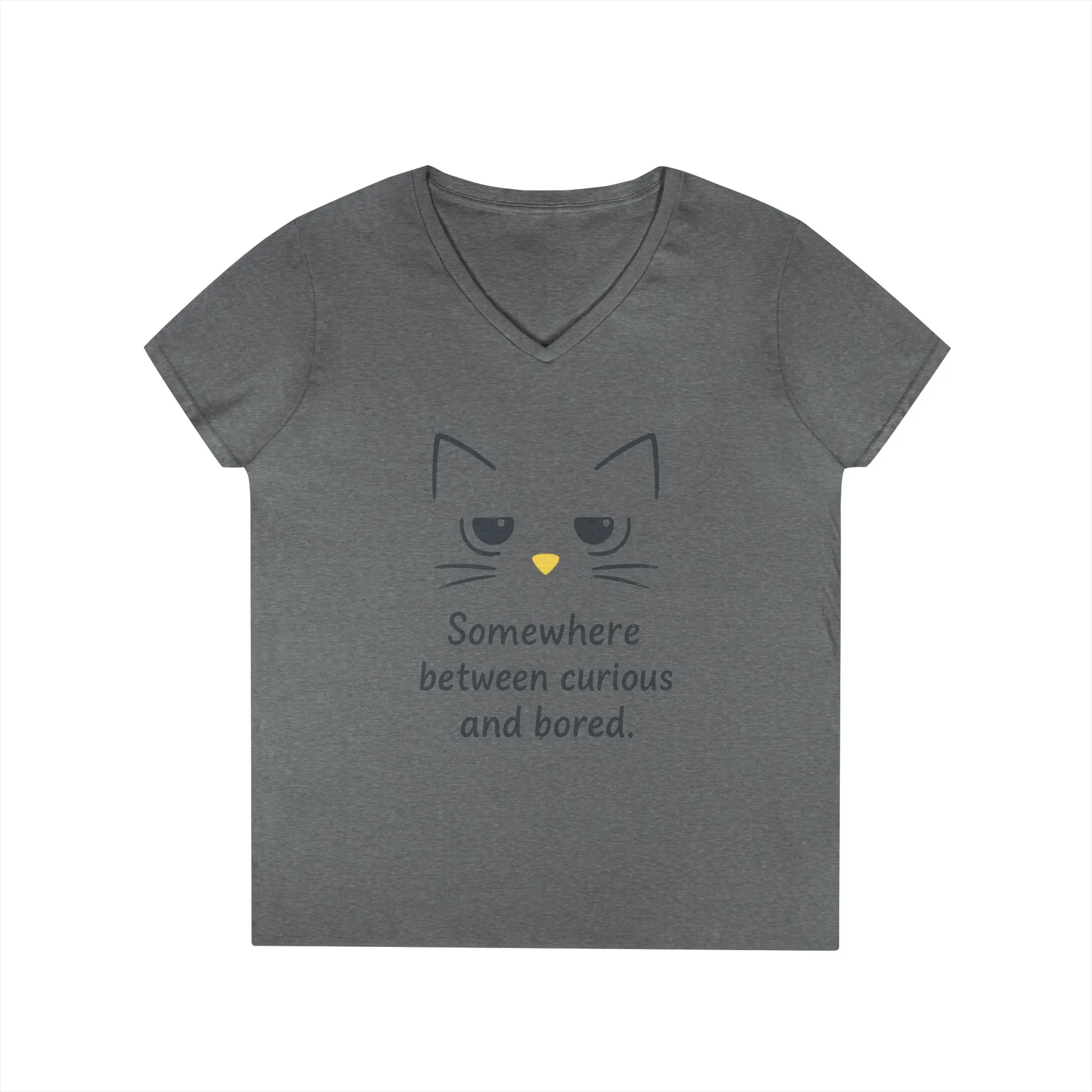 Funny Cat V-Neck T-Shirt - Somewhere Between Curious and Bored, Gift for Cat Lovers, Casual Wear, Birthday Tee, Cute Animal Shirt - Image 8