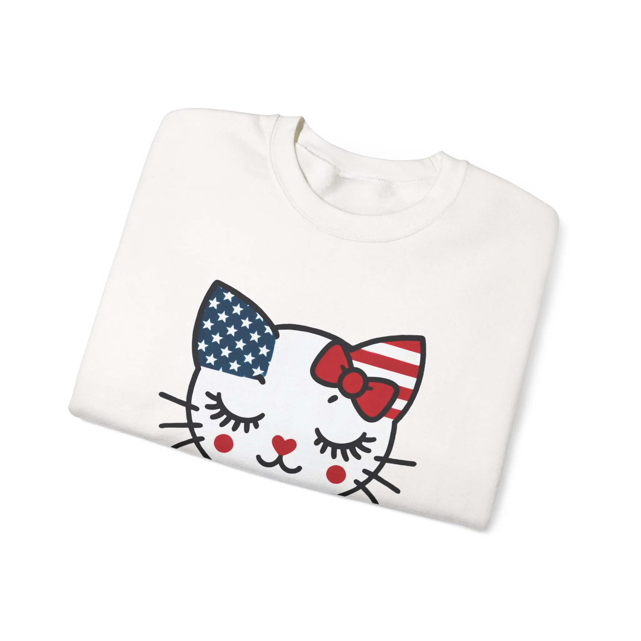 Cute Cat American Flag Sweatshirt, Women's Crewneck, Perfect for 4th of July, Women's Casual Wear, Cat Lovers Gifts - Image 3