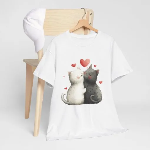 Cute Cat Love T-Shirt, Adorable Feline Couple Tee, Gift for Cat Lovers, Valentine's Day Shirt, Cozy Everyday Wear, Cat Mom T-Shirt - Image 6