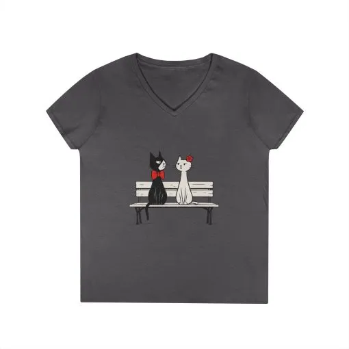 Cute Cat Lovers V-Neck T-Shirt, Casual Wear, Gift for Her, Pet Lovers, Best Friend Gift, Cute Cat Design, Valentine's Day, Cat Love - Image 18
