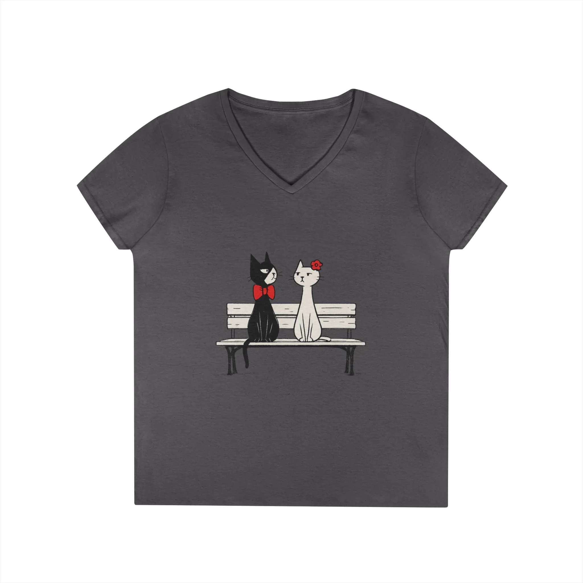 Cute Cat Lovers V-Neck T-Shirt, Casual Wear, Gift for Her, Pet Lovers, Best Friend Gift, Cute Cat Design, Valentine's Day, Cat Love - Image 18