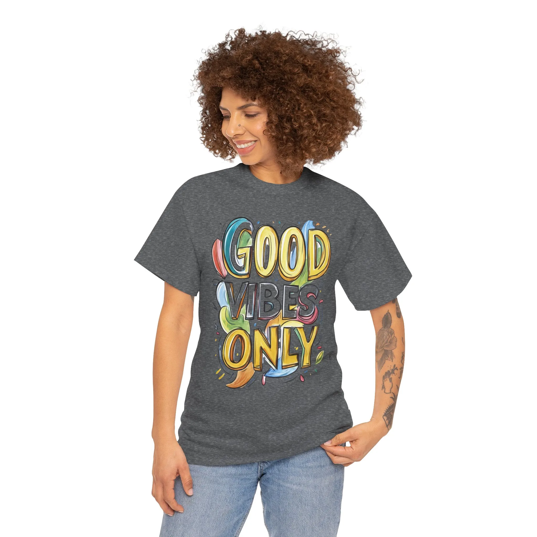 Good Vibes Only Women's Heavy Cotton Tee, Positive Energy Shirt, Graphic T-Shirt, Women's Casual Wear, Gift for Friends, Summer Outfit - Image 11