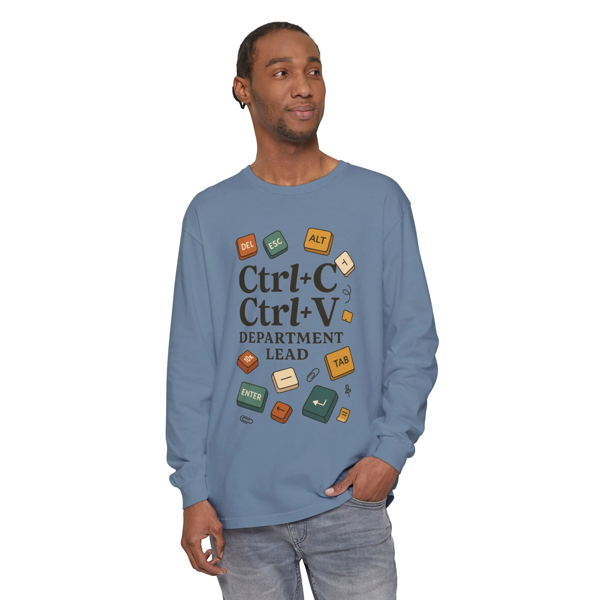 Graphic Long Sleeve Tee, Ctrl+C Ctrl+V Department Lead, Funny Office Humor Shirt, Programmer Gift, Tech Nerd Tee, IT Department Apparel - Image 2