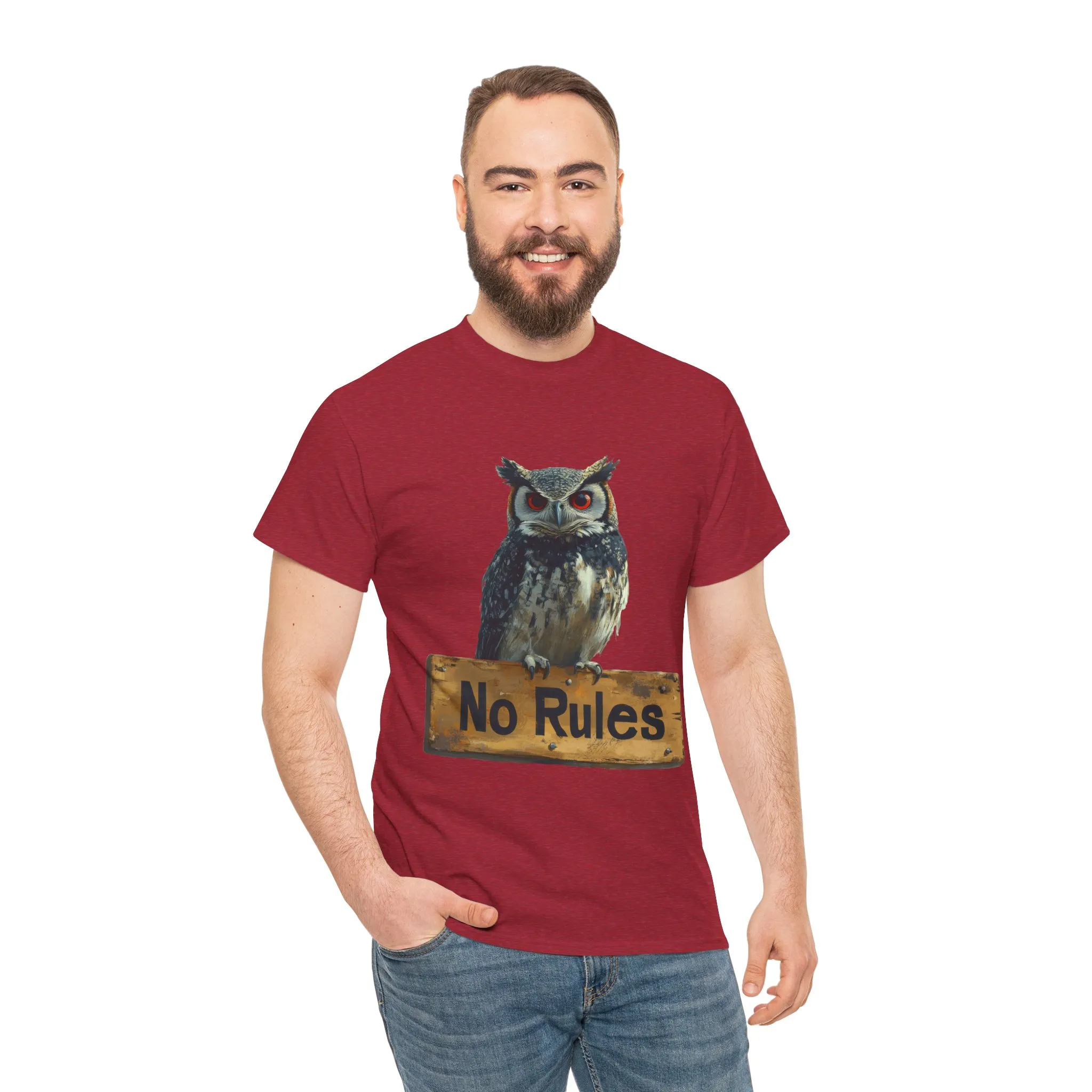 No Rules Owl Graphic T-Shirt, Unisex Heavy Cotton Tee, Funny Animal Shirt, Rebellious Bird Tee Gift for Him or Her - Image 31