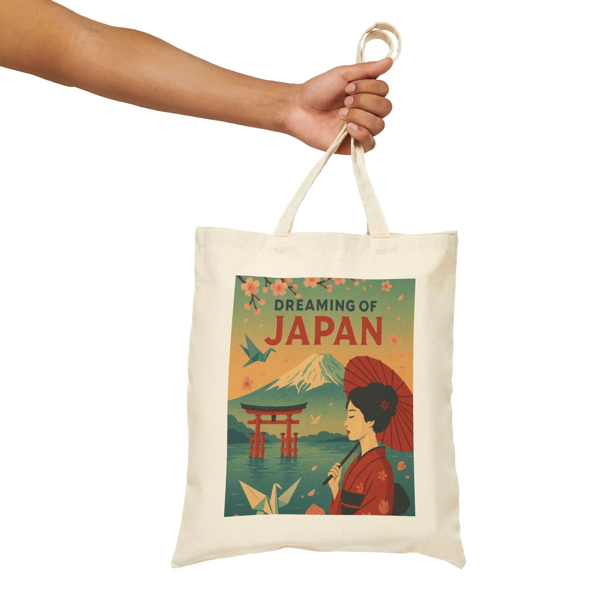 Dreaming of Japan Canvas Tote Bag, Eco-friendly Bag, Travel Tote, Gift for Travelers, Japanese Art Bag, Floral Design Bag - Image 5