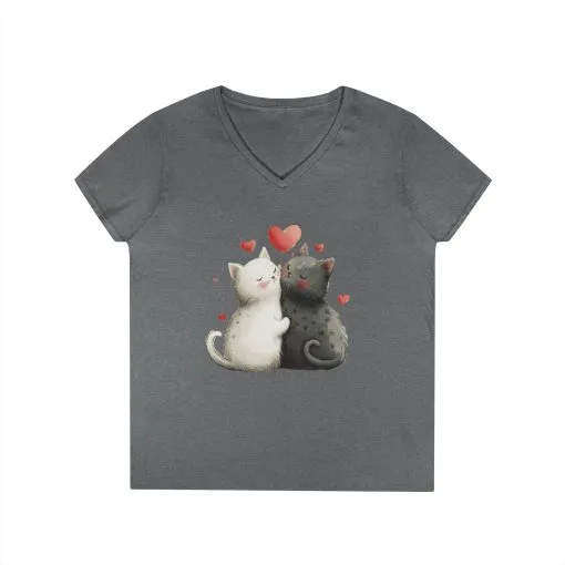 Cute Cat Love V-Neck T-Shirt, Animal Lover Gift, Valentine's Day Shirt, Cat Mom Gift, Cute Graphic Tee - Image 6