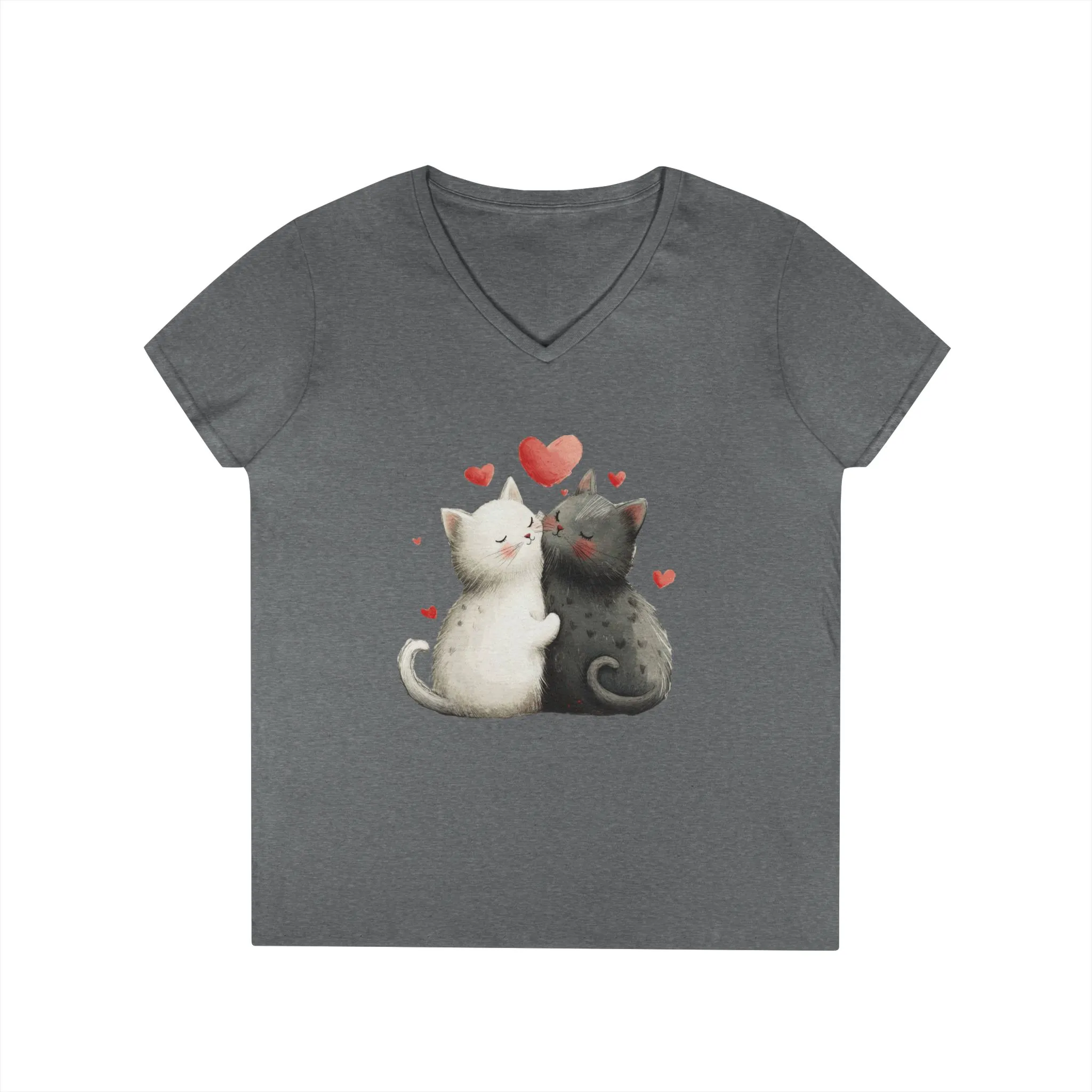 Cute Cat Love V-Neck T-Shirt, Animal Lover Gift, Valentine's Day Shirt, Cat Mom Gift, Cute Graphic Tee - Image 6
