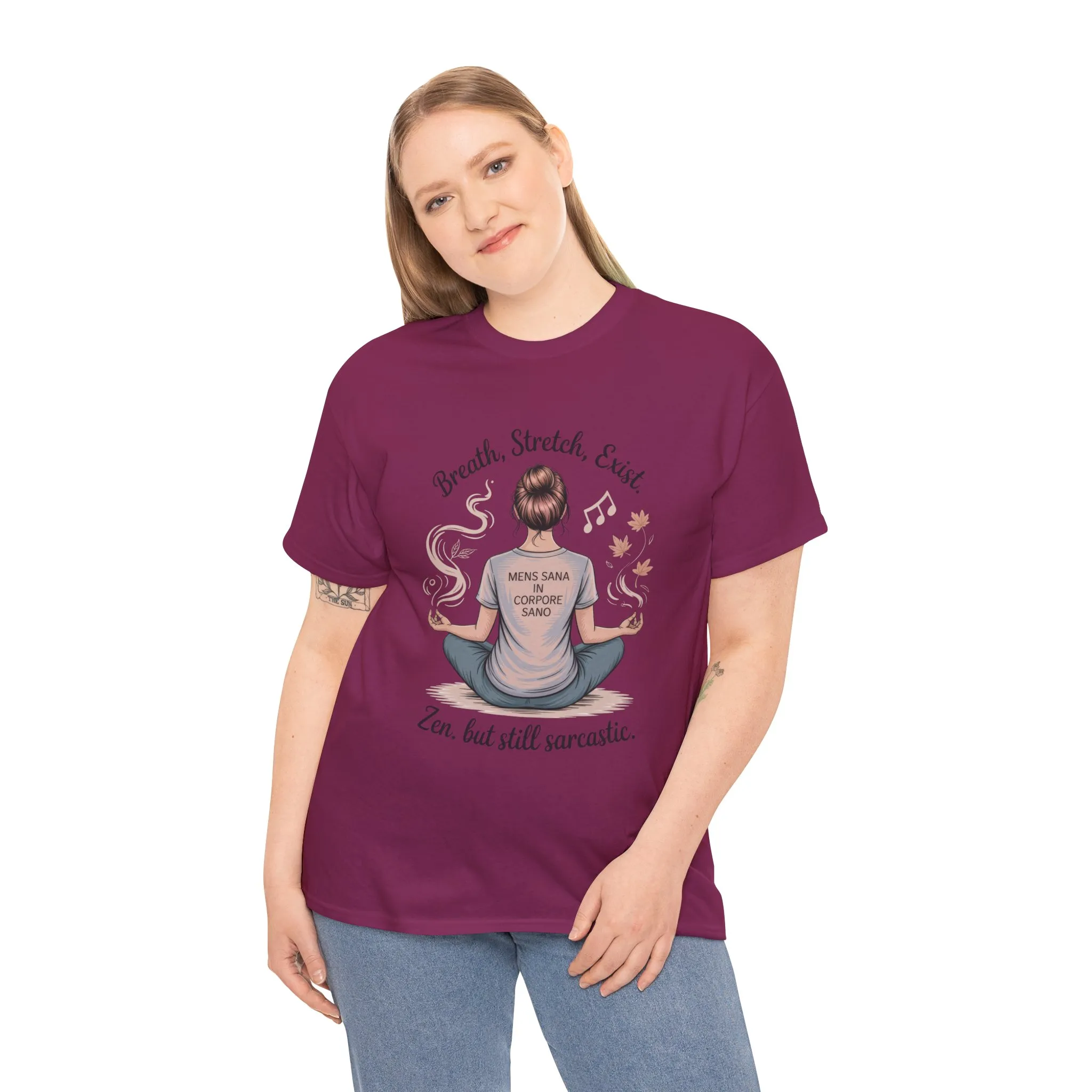 Zen Sarcasm Women s Heavy Cotton Tee, Breath Stretch Exist Shirt, Gift for Yoga Lovers, Relaxation Tee, Funny Meditation Top, Relaxation Tee - Image 28