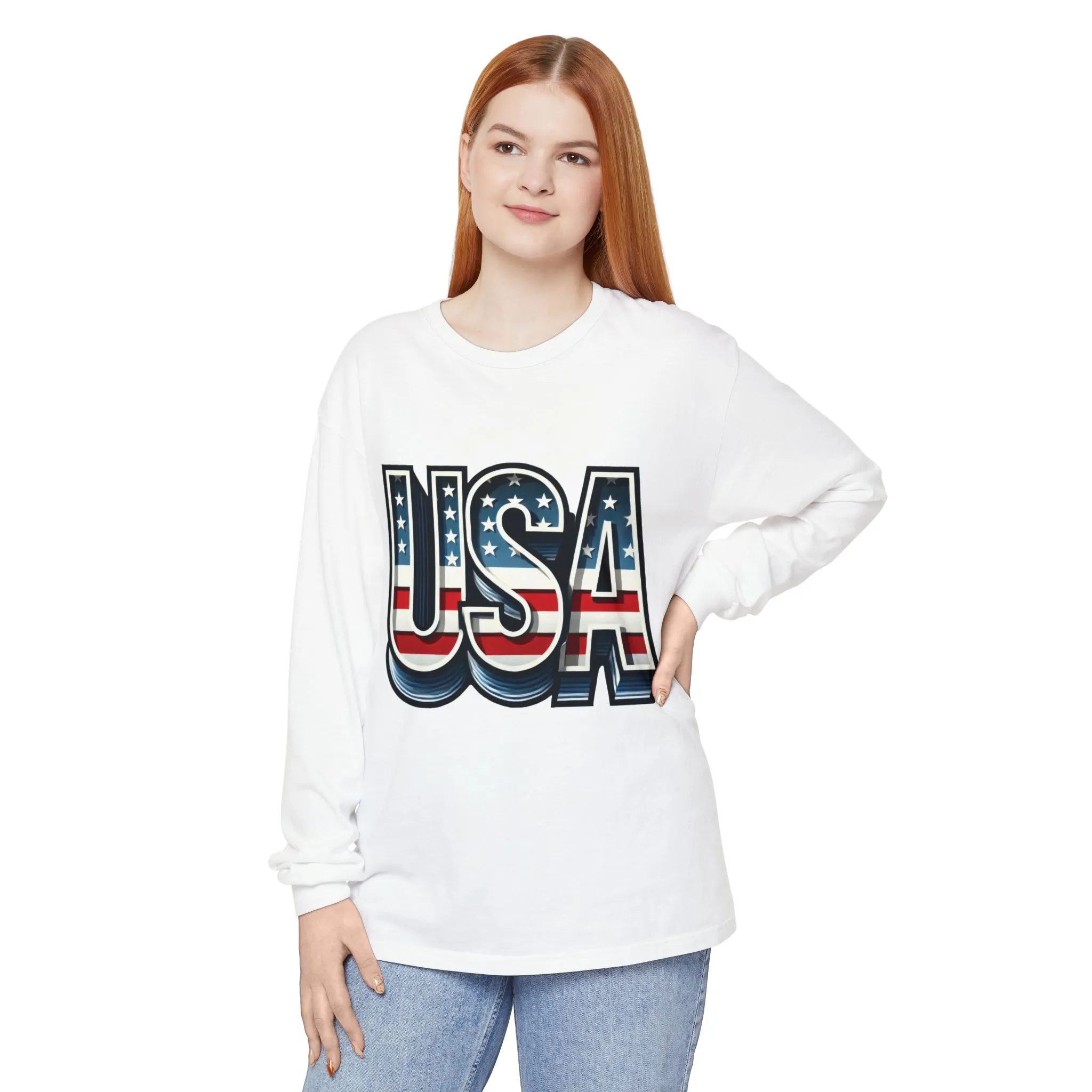 Patriotic Long Sleeve Unisex T-Shirt, USA Design, Unisex Tee for Independence Day, Memorial Day, Family Celebrations, Casual Wear - Image 3