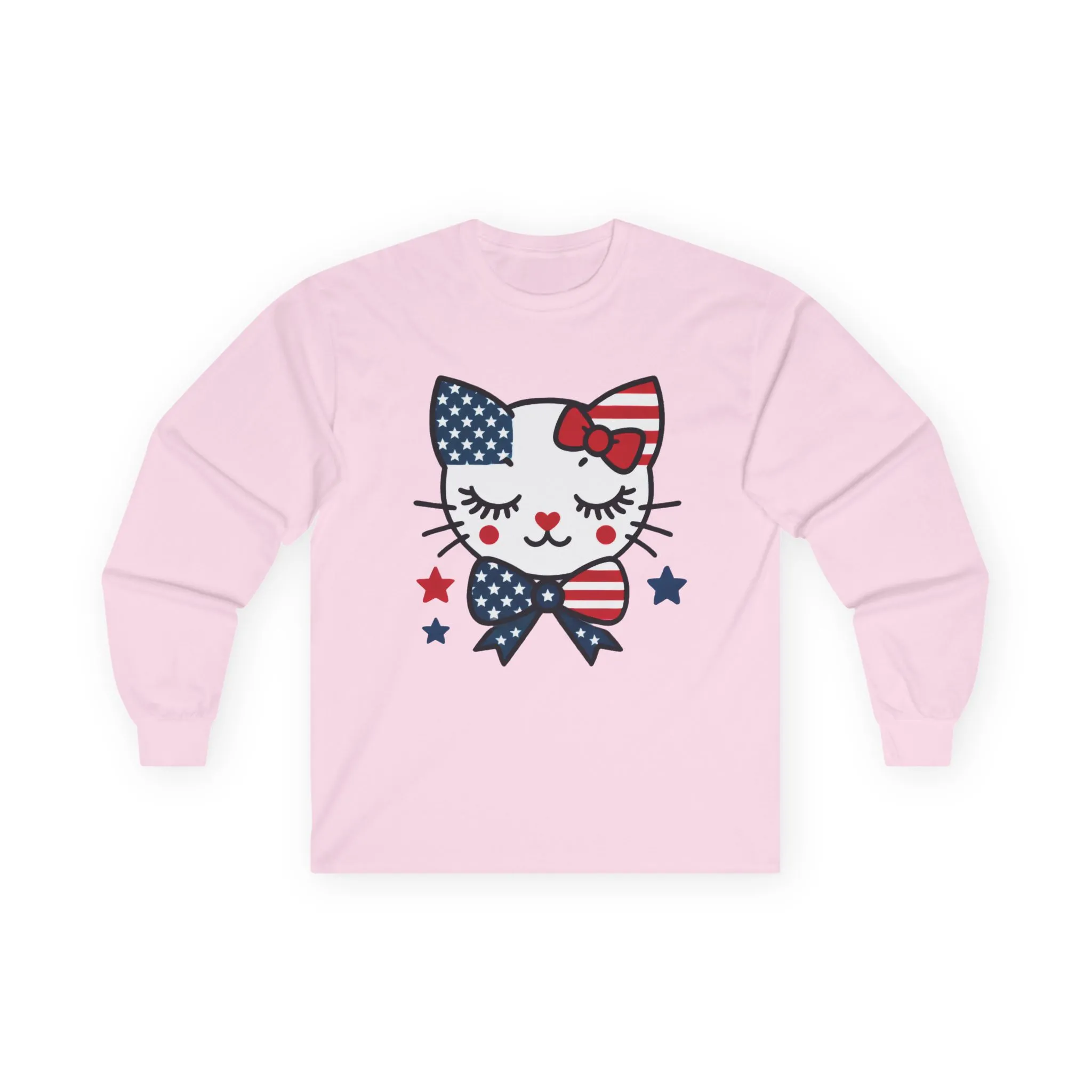 Cute Patriotic Cat Long Sleeve Tee, Women's T-Shirt for Independence Day, 4th of July Celebration, Animal Lover Gift, USA Flag Design - Image 25