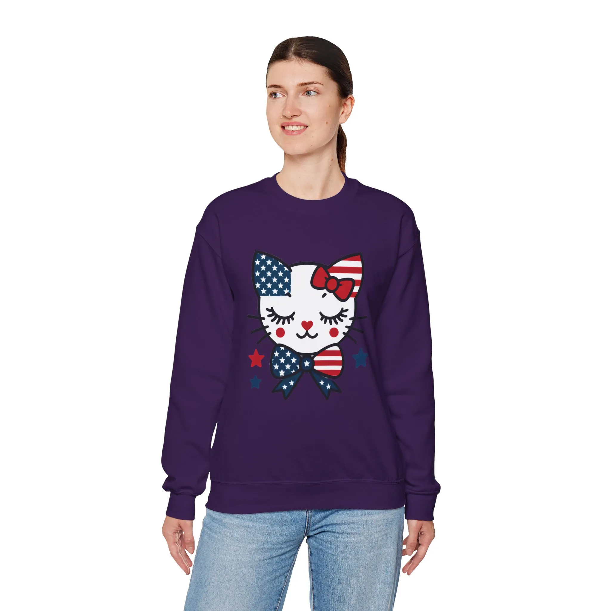 Cute Cat American Flag Sweatshirt, Women's Crewneck, Perfect for 4th of July, Women's Casual Wear, Cat Lovers Gifts - Image 32