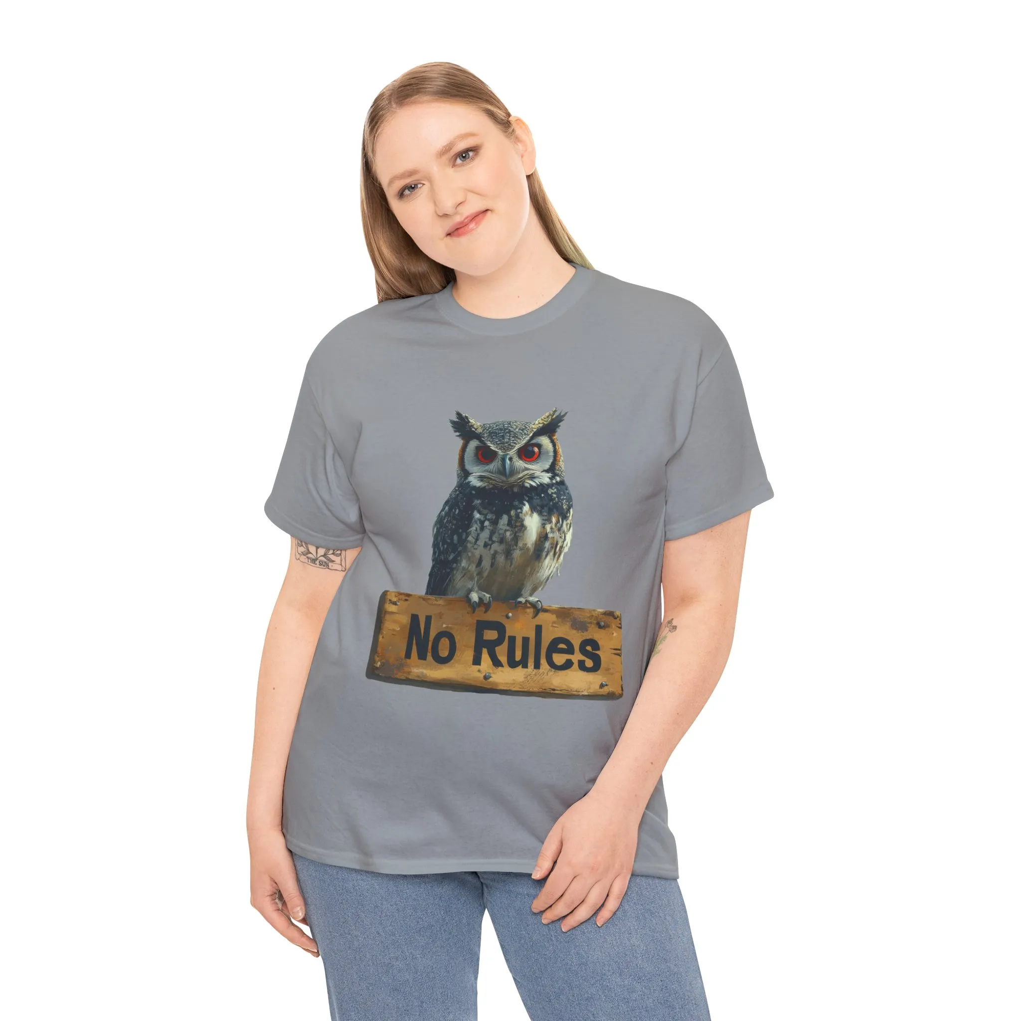 No Rules Owl Graphic T-Shirt, Unisex Heavy Cotton Tee, Funny Animal Shirt, Rebellious Bird Tee Gift for Him or Her - Image 22