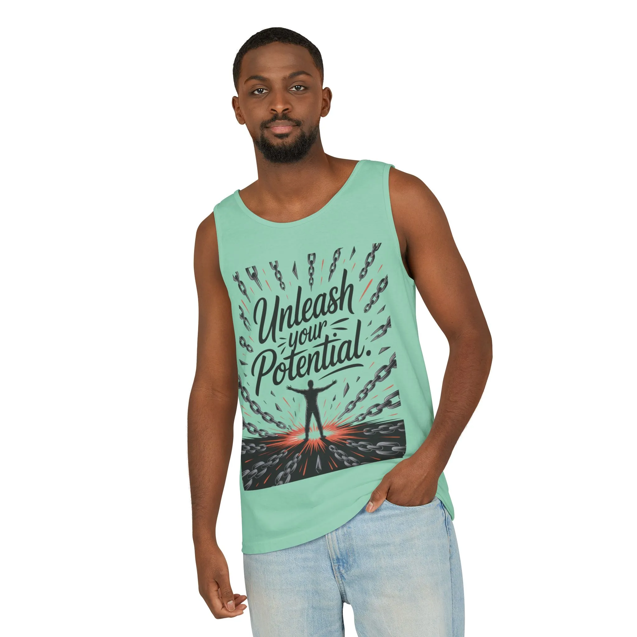 Men s Motivational Tank Top, Unleash Your Potential Graphic, Inspirational Gym Wear, Fitness Apparel, Summer Top, Gift for Him - Image 23