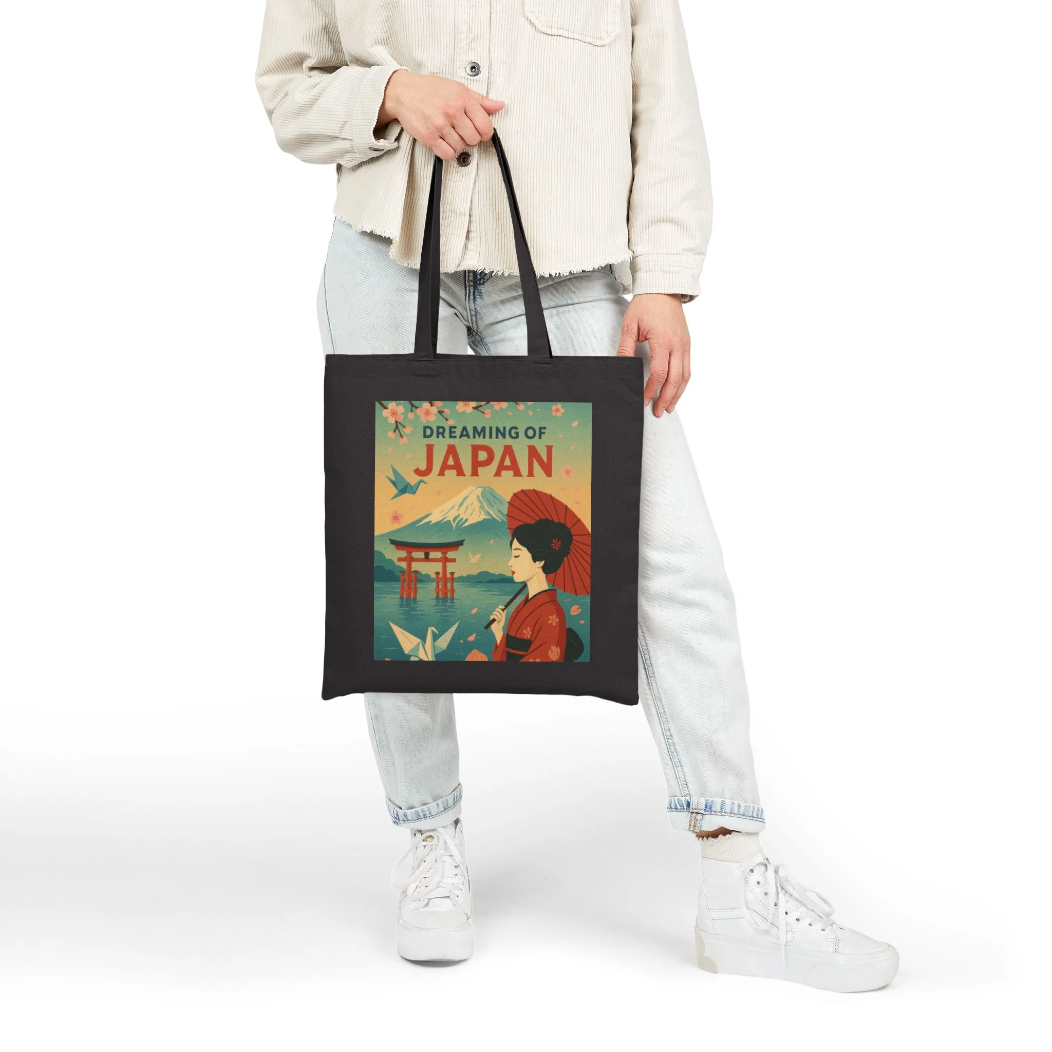 Dreaming of Japan Canvas Tote Bag, Eco-friendly Bag, Travel Tote, Gift for Travelers, Japanese Art Bag, Floral Design Bag - Image 9