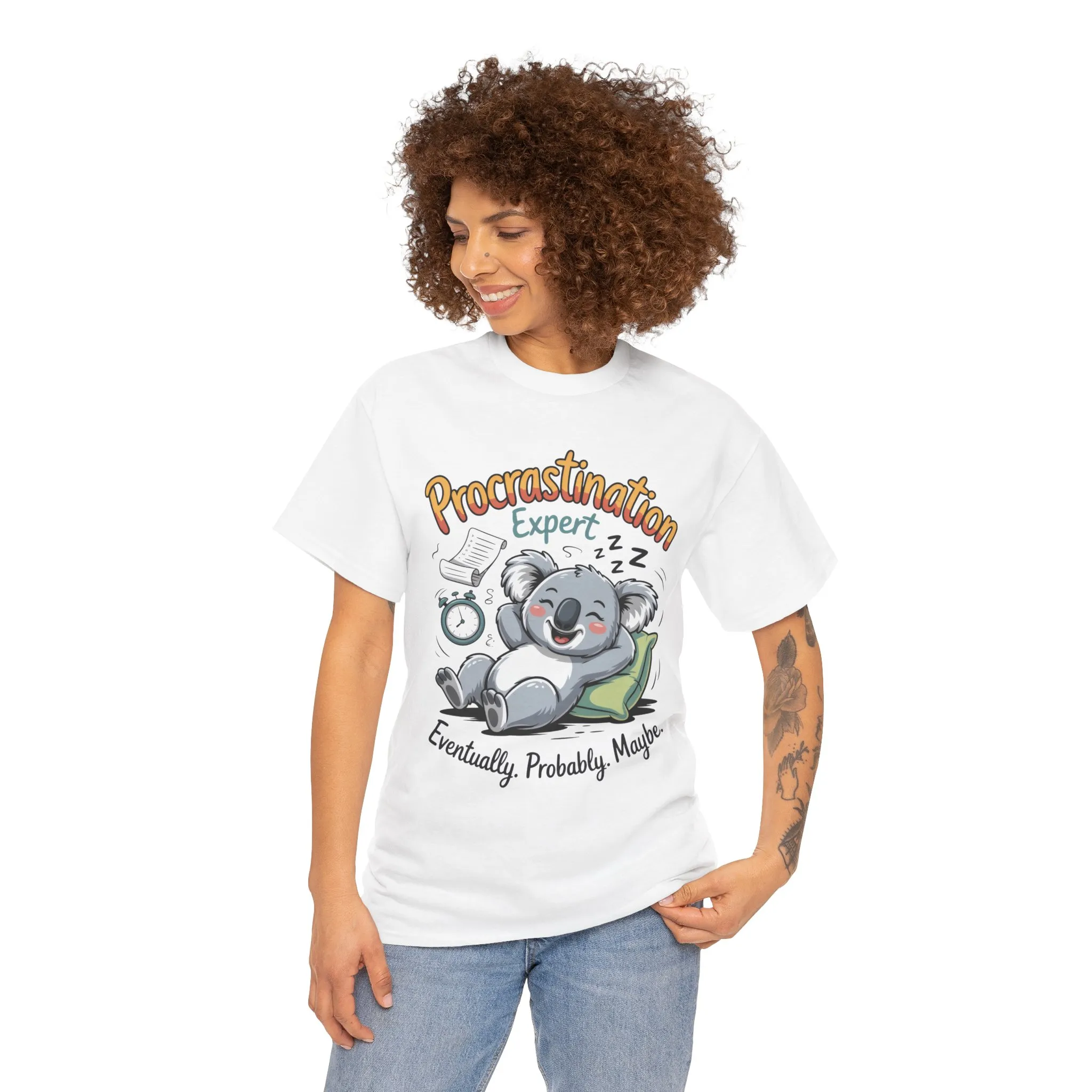 Procrastination Expert Cotton Tee, Funny T-Shirt, Cute Koala Design, Gift for Students, Relaxed Fit Shirt, Gift for Animal Lovers - Image 4
