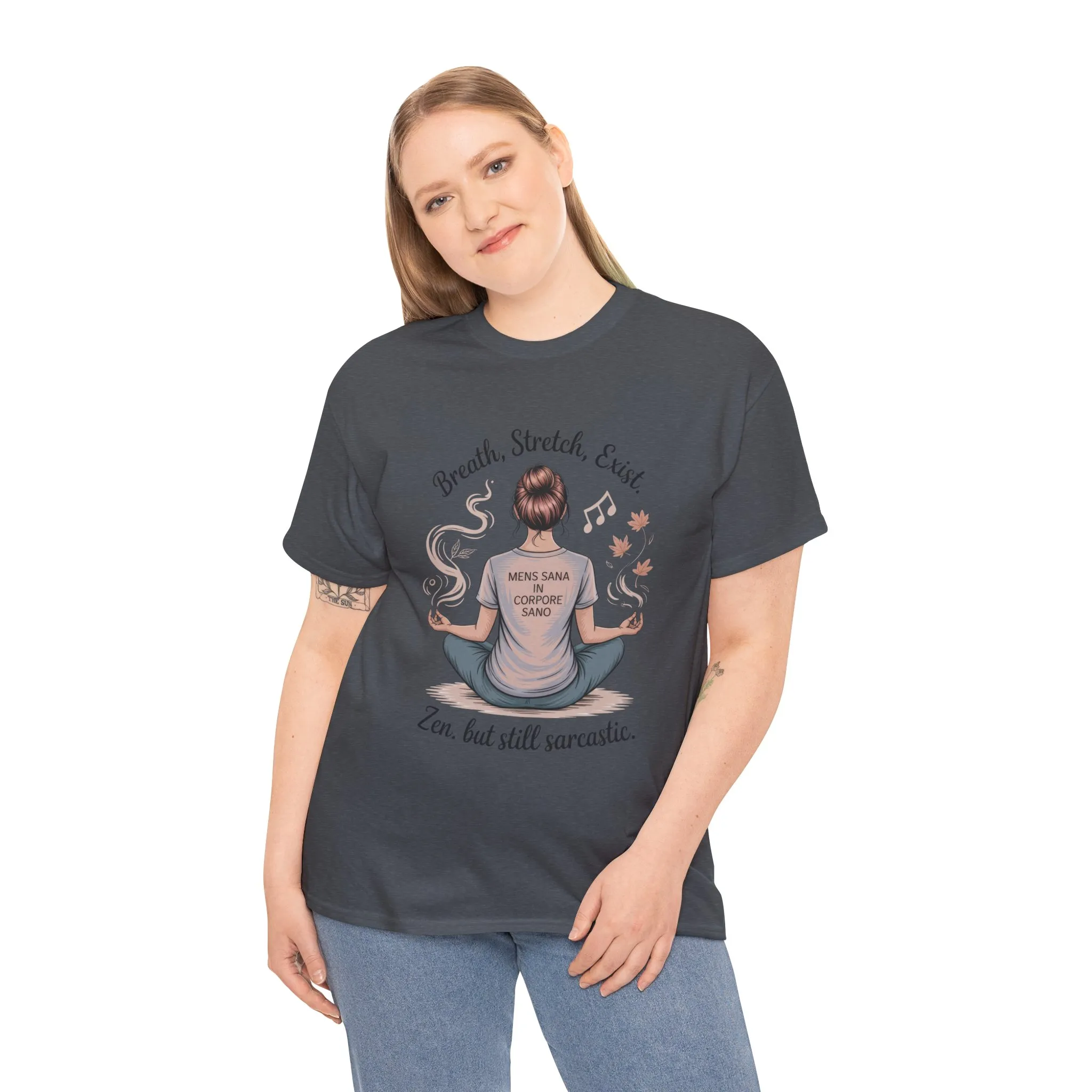 Zen Sarcasm Women s Heavy Cotton Tee, Breath Stretch Exist Shirt, Gift for Yoga Lovers, Relaxation Tee, Funny Meditation Top, Relaxation Tee - Image 32