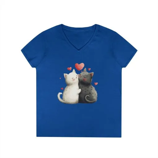 Cute Cat Love V-Neck T-Shirt, Animal Lover Gift, Valentine's Day Shirt, Cat Mom Gift, Cute Graphic Tee - Image 10