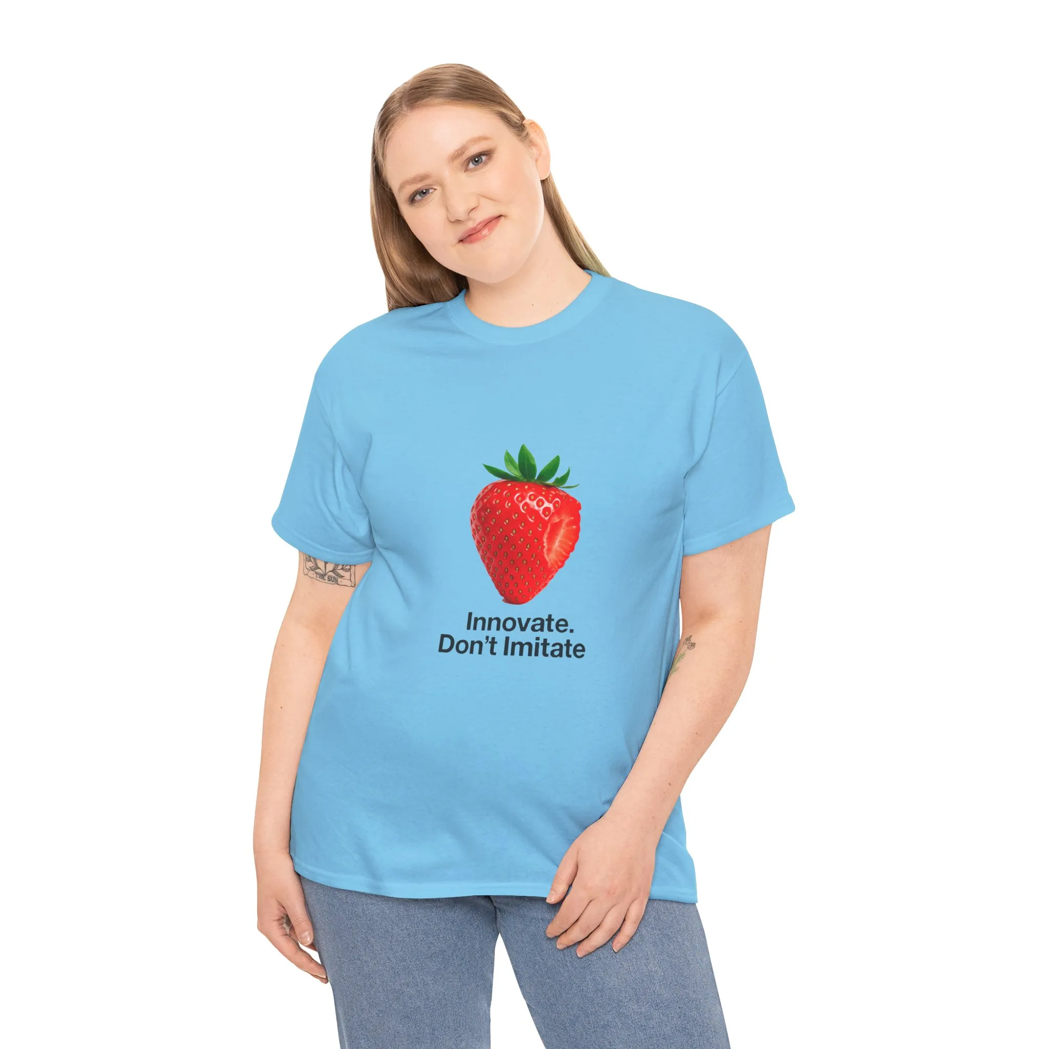 Strawberry Women's Heavy Cotton Tee, Innovate Don't Imitate Shirt, Graphic Tee, Casual Wear, Gift Idea, Summer Style, Witty Design T-Shirt - Image 14