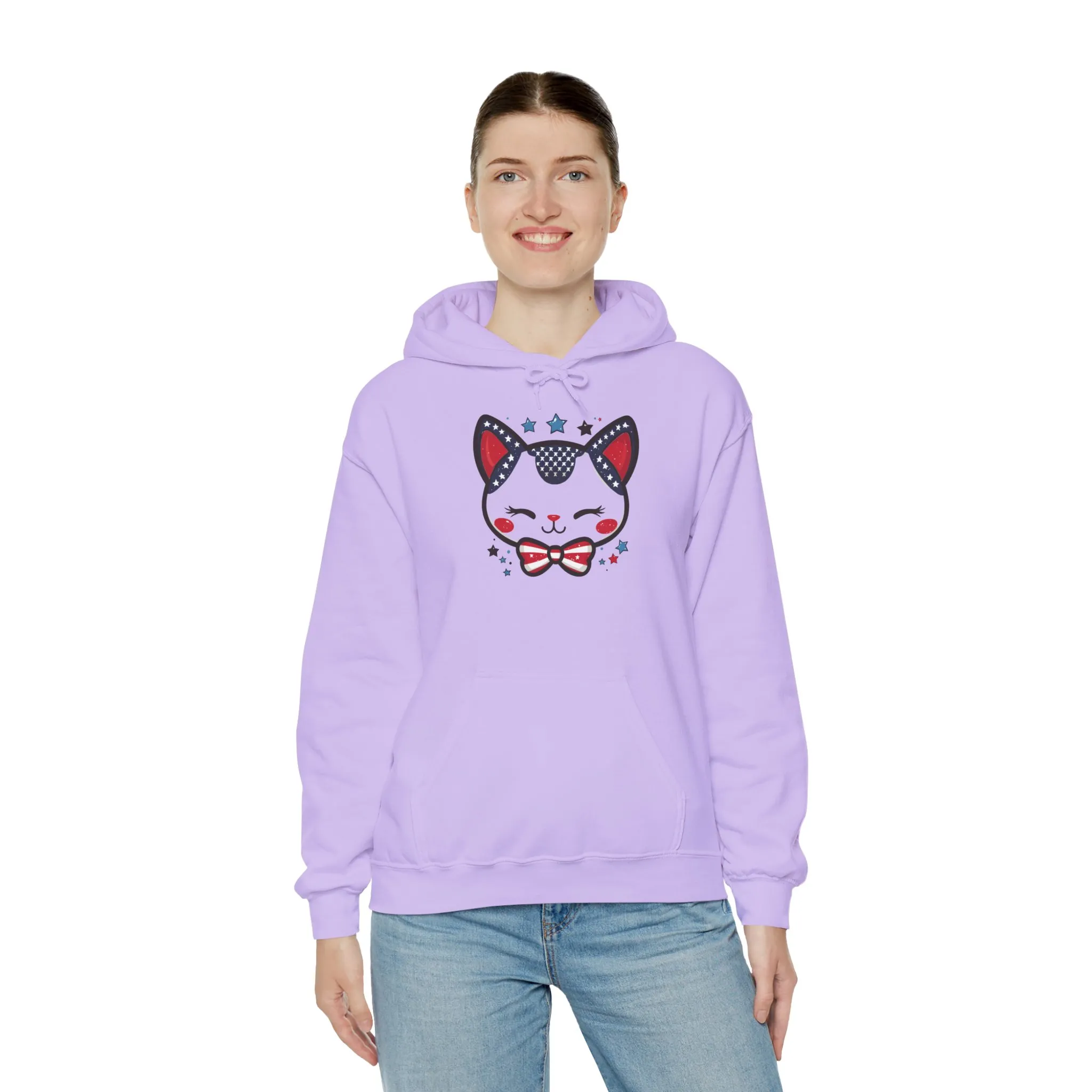 Cute Patriotic Cat -Themed Women's Hoodie, for Cat Lovers, Cute Gift for Pet Owners, Cozy Sweatshirt for All Seasons, Fourth of July Hoodie - Image 28