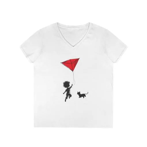 Cat Lover Girls' V-Neck T-Shirt, Gift for Birthday, Cat Lover T-Shirt, Cat Mom Gift, Gift for Kids and Animal Lovers - Image 2
