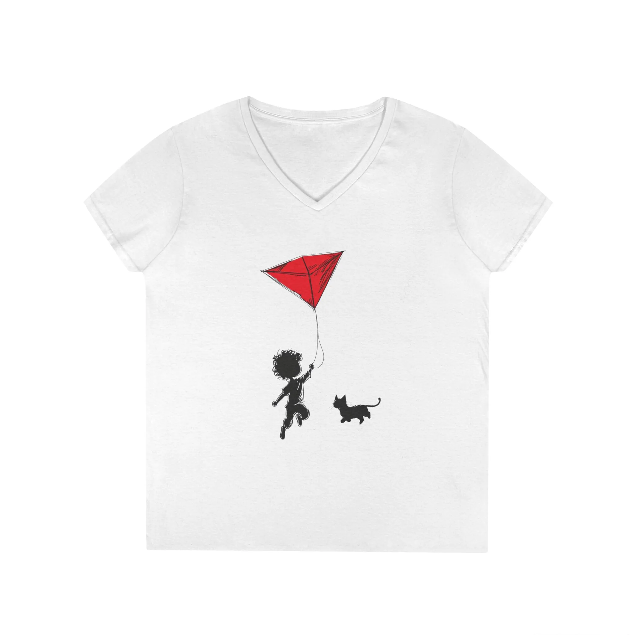 Cat Lover Girls' V-Neck T-Shirt, Gift for Birthday, Cat Lover T-Shirt, Cat Mom Gift, Gift for Kids and Animal Lovers - Image 2