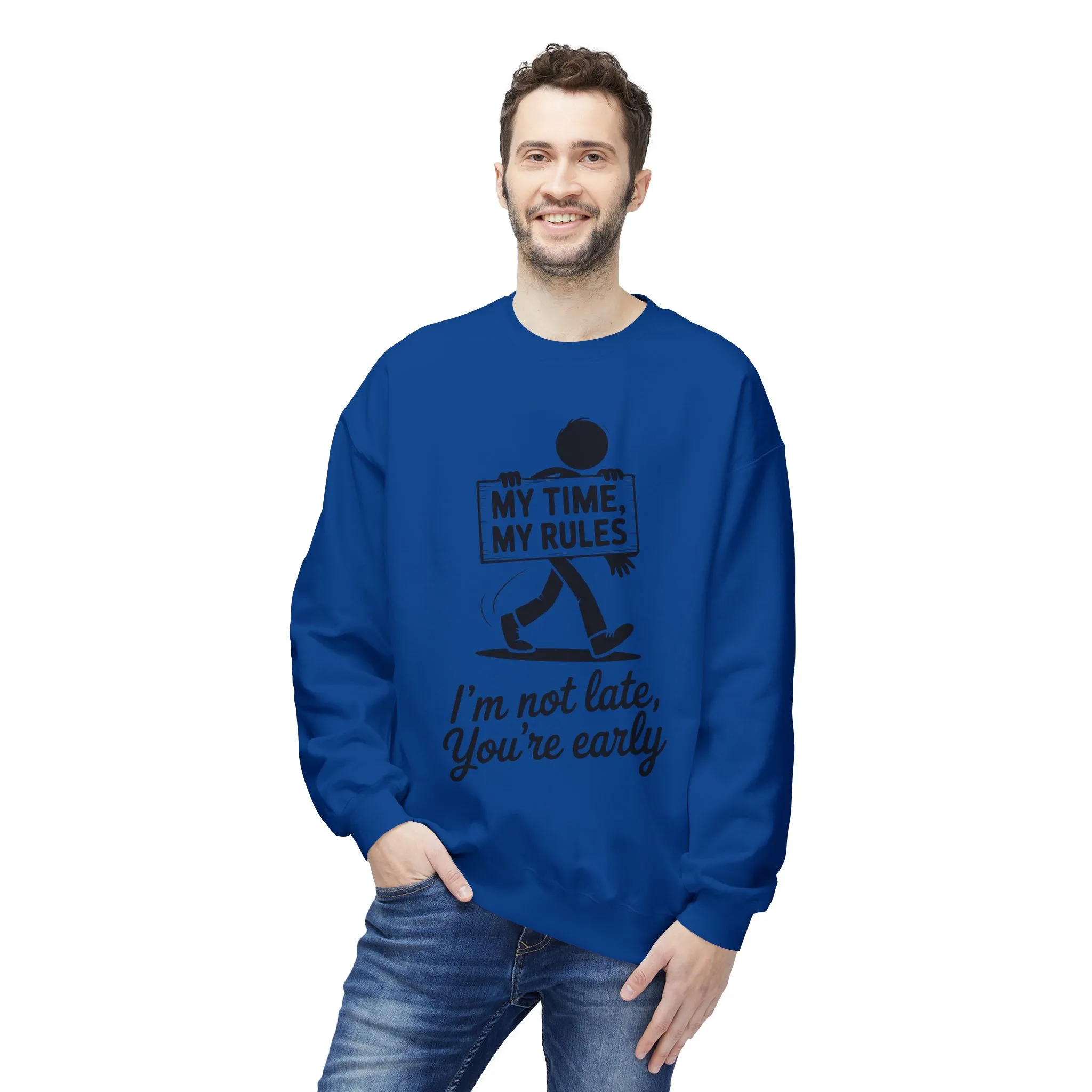 Casual Men's Crewneck Sweatshirt, Funny Sweatshirt for Men, Perfect Gift for Friends, My Time My Rules Design, Time Management Humor - Image 17
