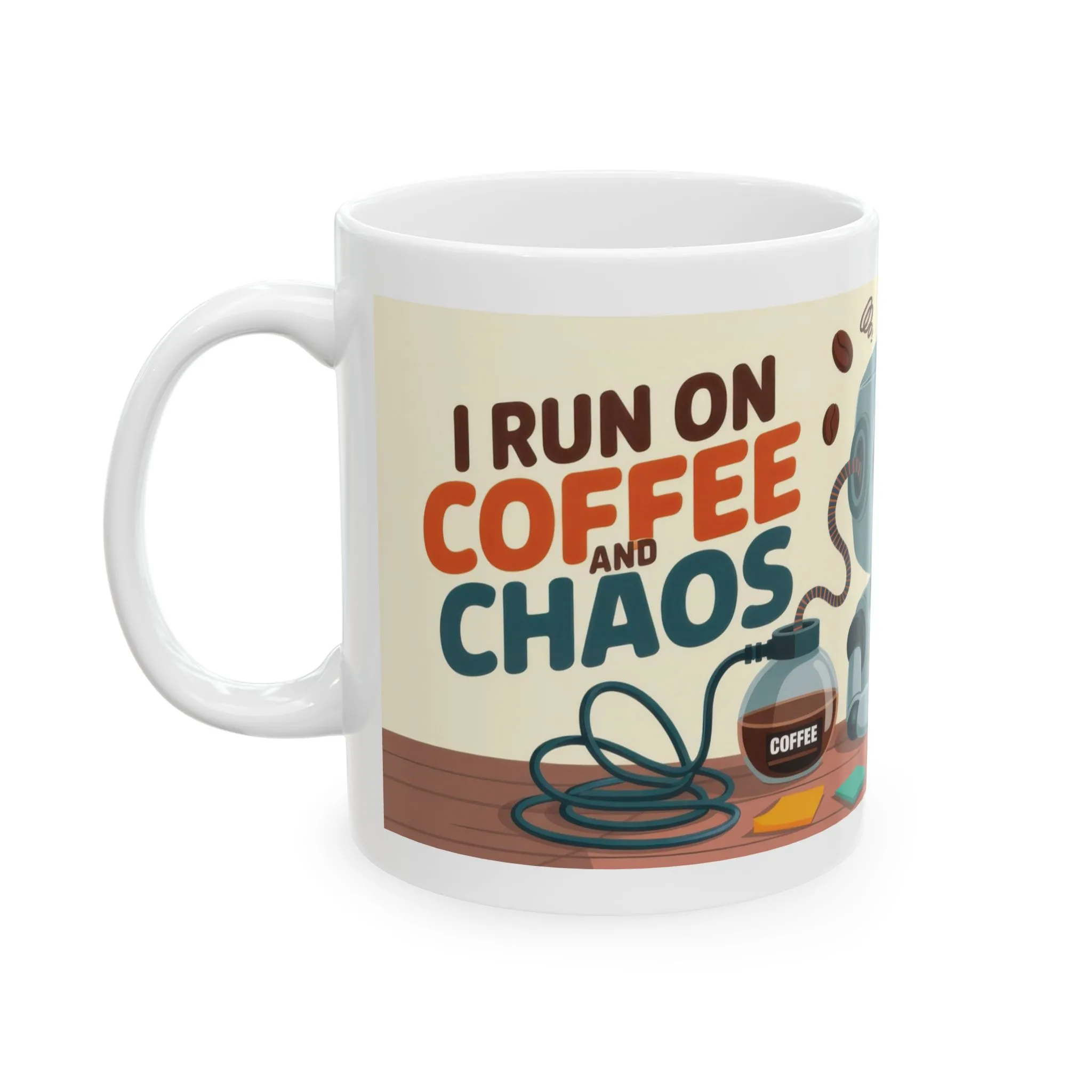 Funny Robot Coffee Mug, I Run on Coffee and Chaos, Tired Office Humor Cup, Lazy Tech Lover Gift, Gift for Coffee Lovers, Office Humor - Image 3