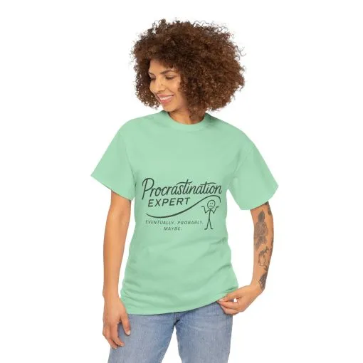 Procrastination Expert Women's Heavy Cotton Tee, Funny T-Shirt, Gift for Students, Casual Wear, Comfy Everyday Tee, Humor Shirt - Image 13
